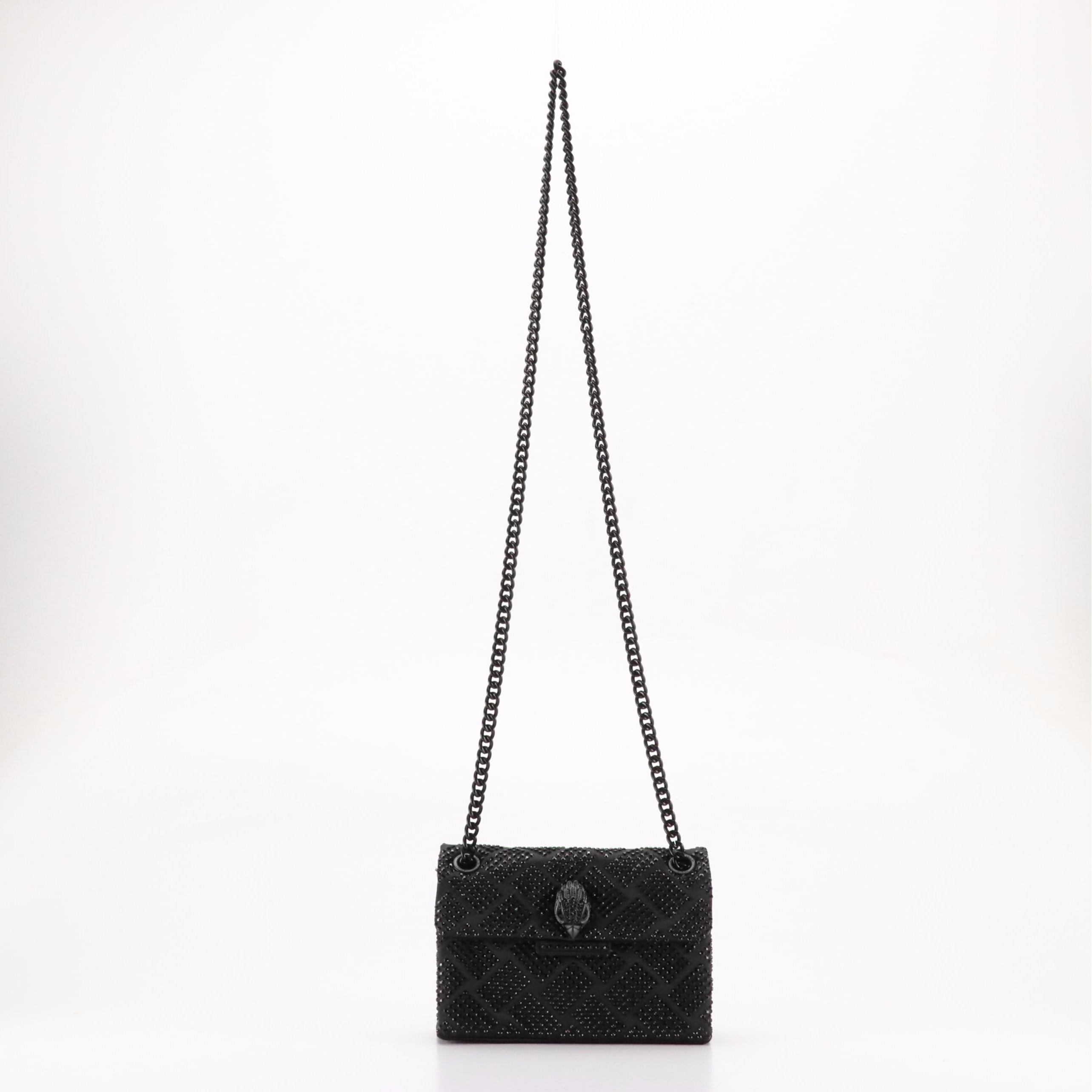 Kurt Geiger Crystal Kensington Shoulder Bag and Necklace in Black Satin