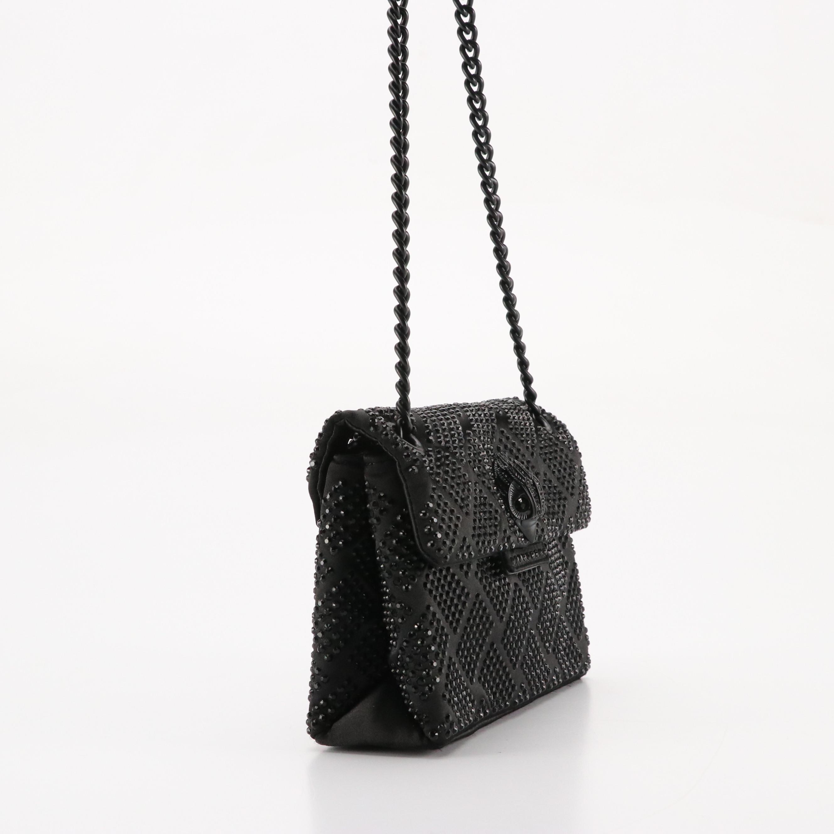 Kurt Geiger Crystal Kensington Shoulder Bag and Necklace in Black Satin