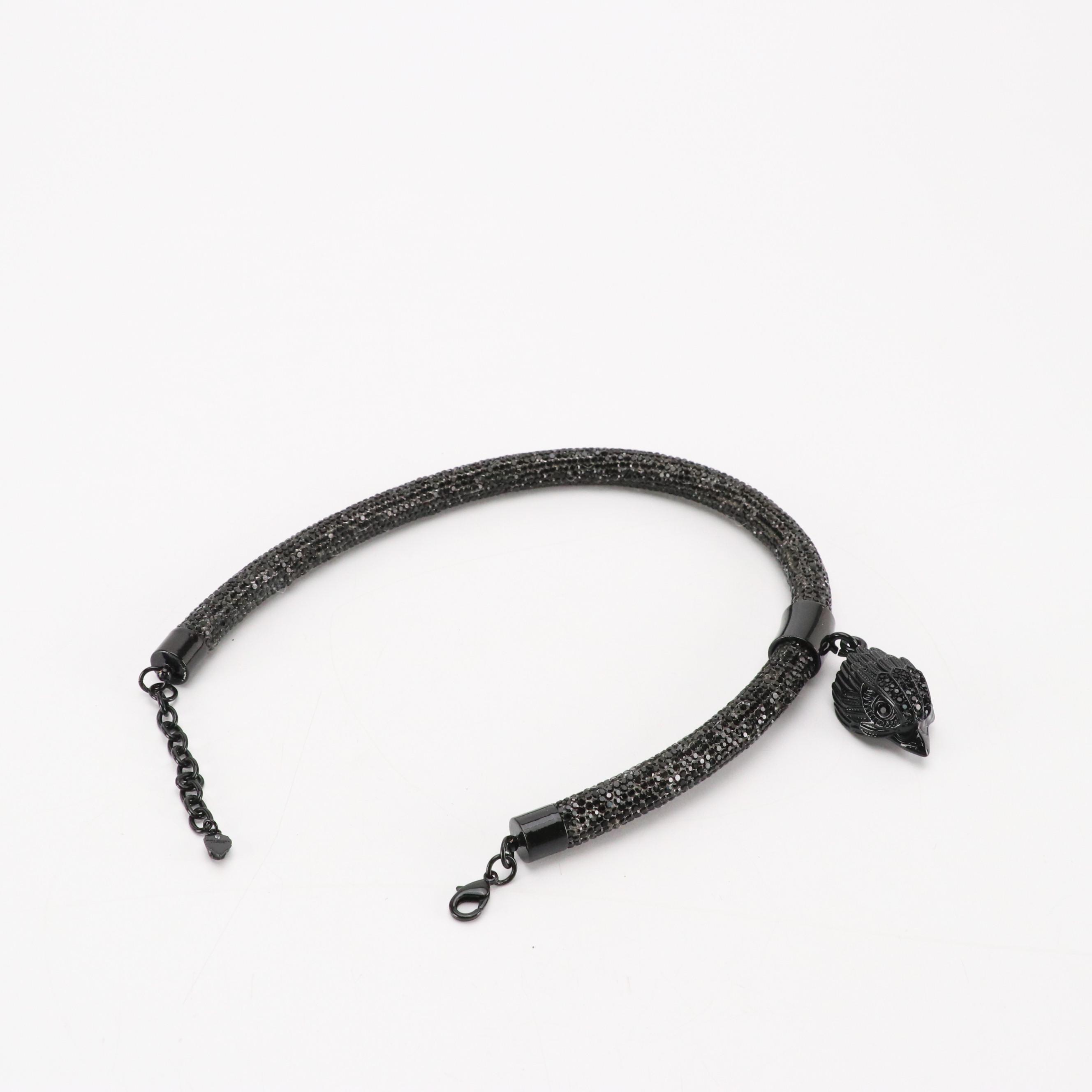 Kurt Geiger Crystal Kensington Shoulder Bag and Necklace in Black Satin