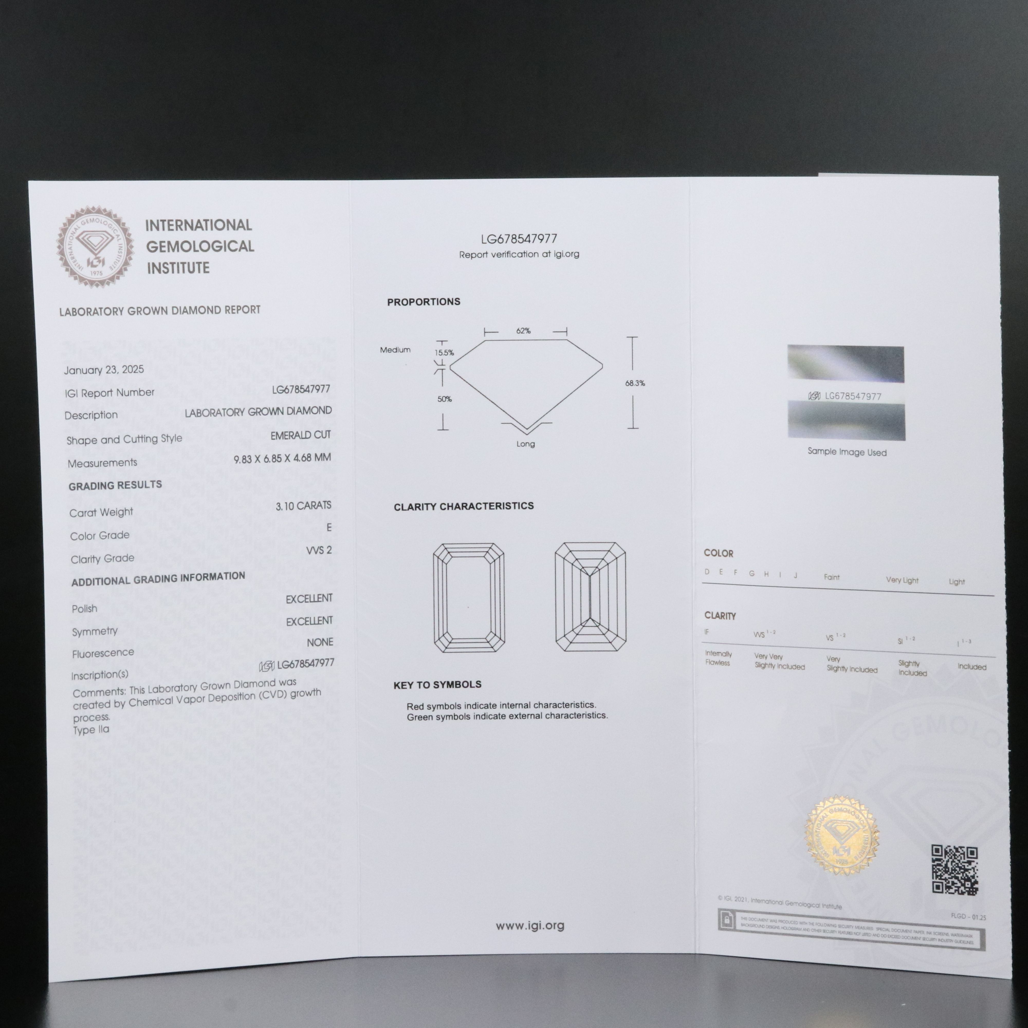 Loose 3.10 CT Lab Grown Diamond with IGI Report