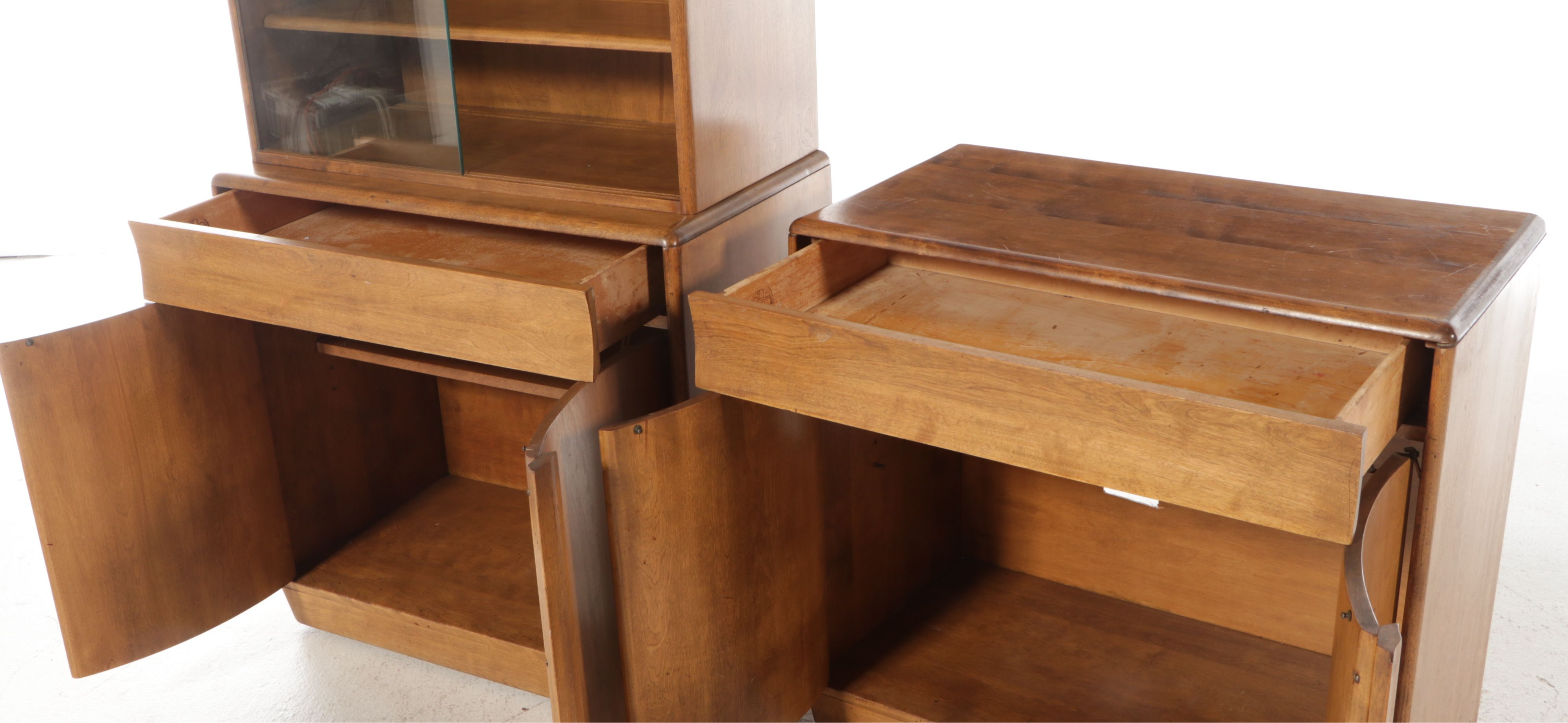 Heywood-Wakefield Mid Century Modern Maple China Cabinet and Buffet in "Wheat"