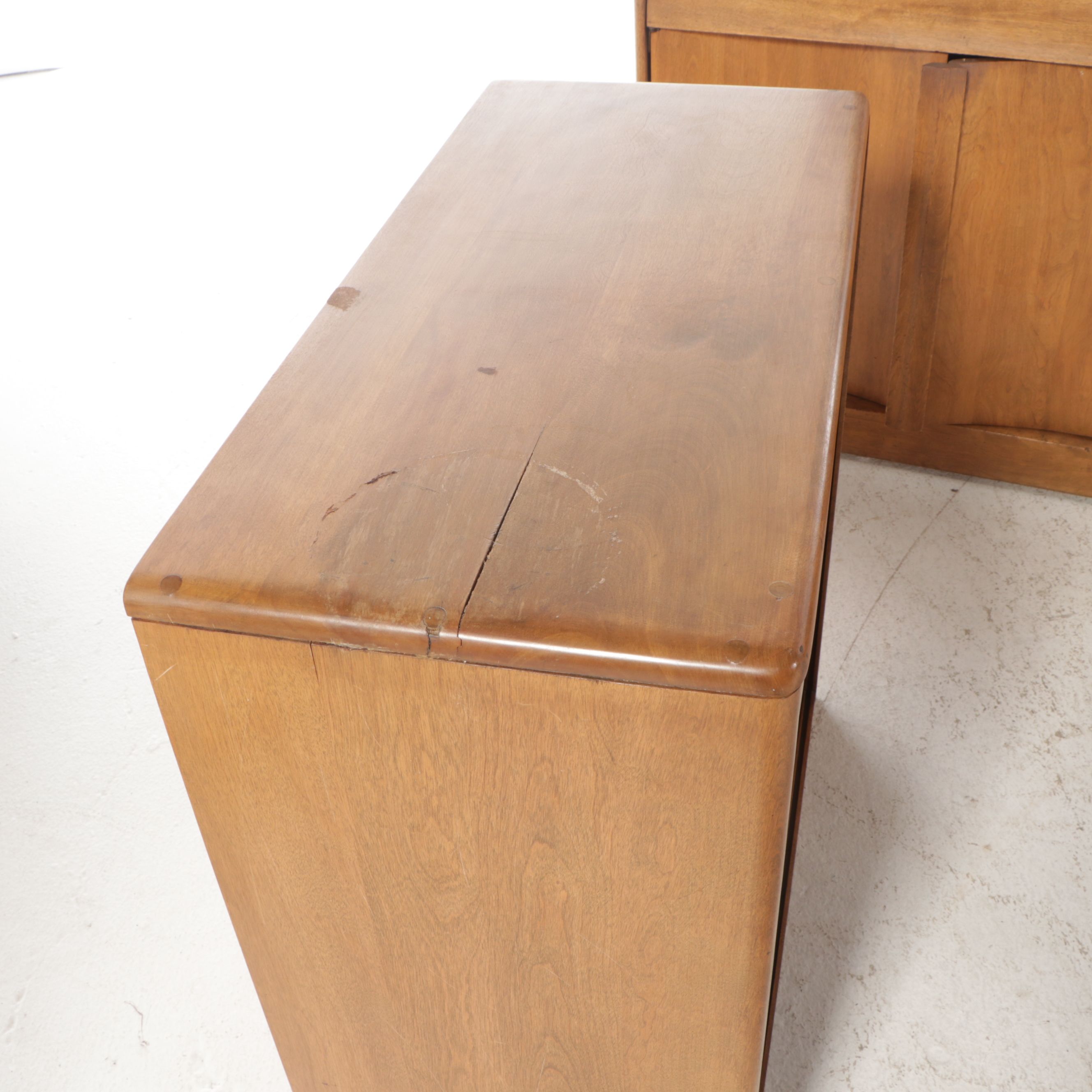 Heywood-Wakefield Mid Century Modern Maple China Cabinet and Buffet in "Wheat"