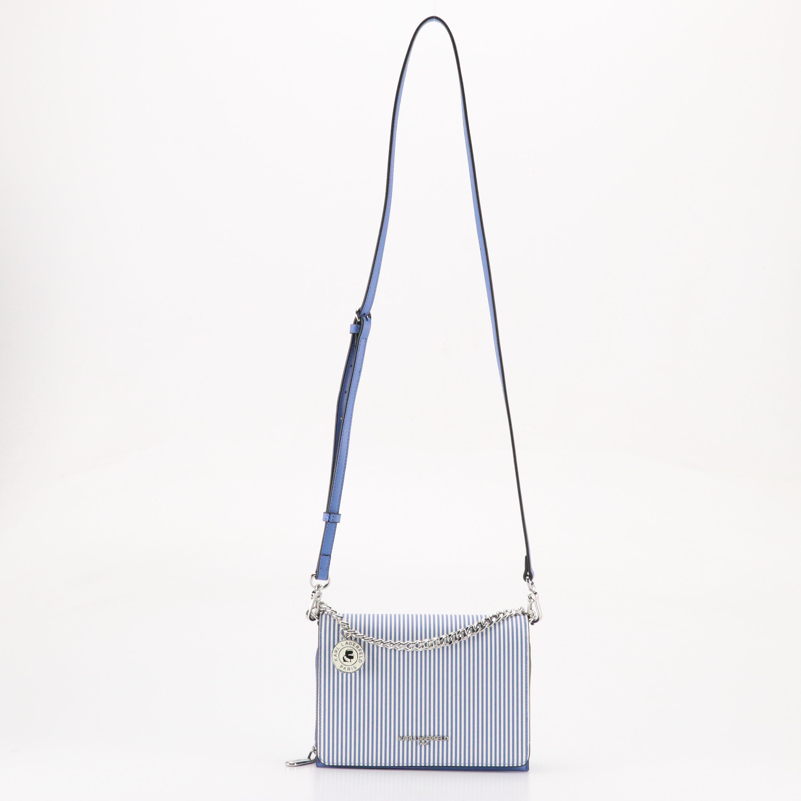 Karl Lagerfeld Paris "Lourdes" Small Crossbody Bag in Blue Striped Leather
