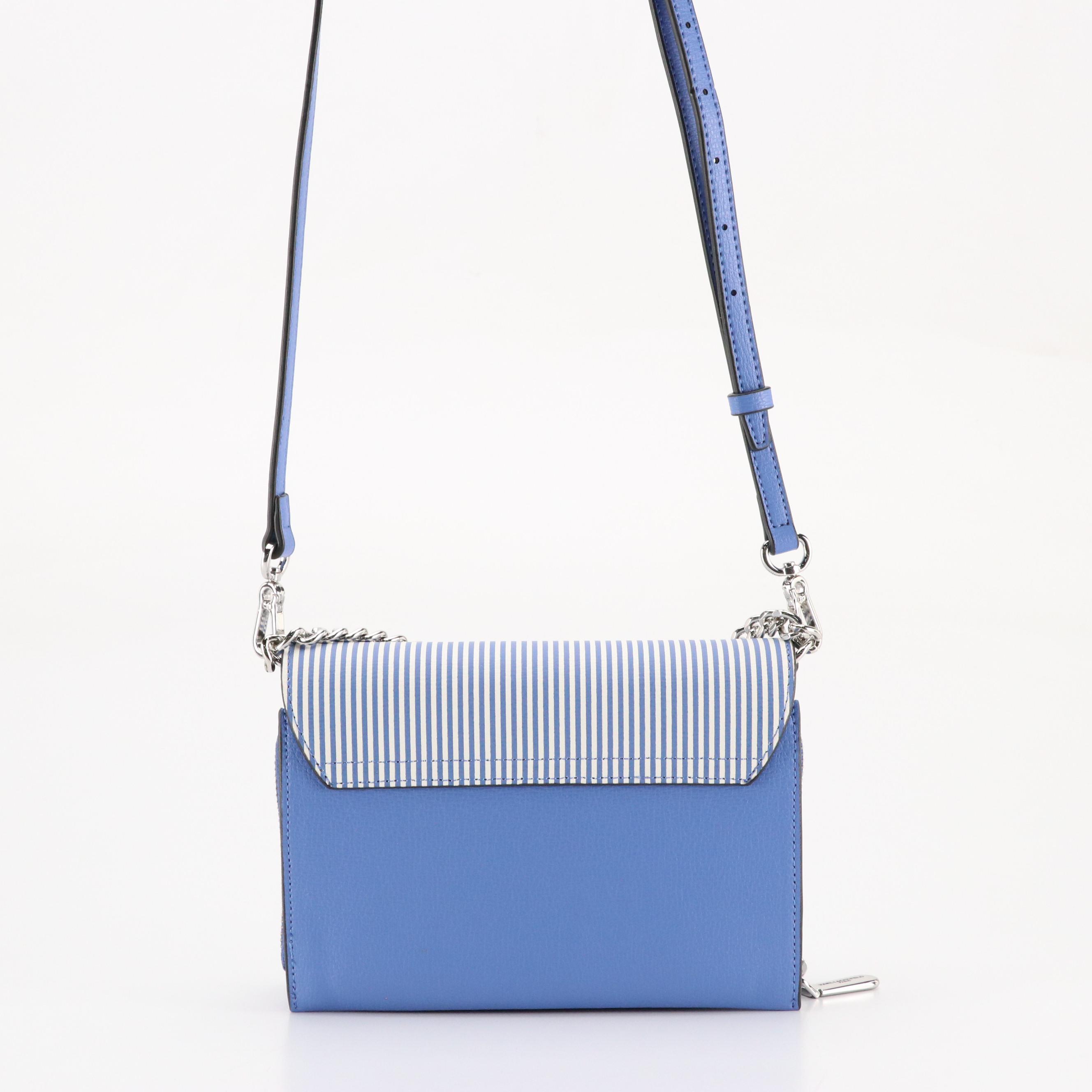 Karl Lagerfeld Paris "Lourdes" Small Crossbody Bag in Blue Striped Leather