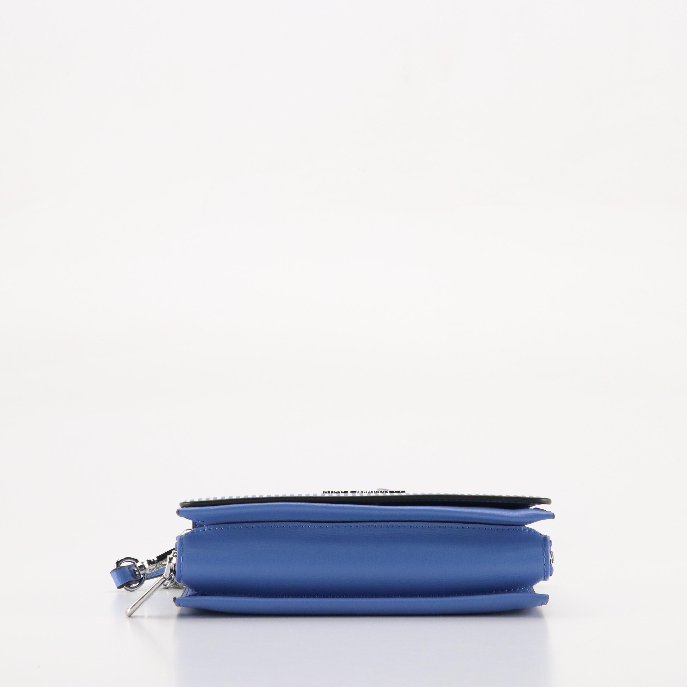 Karl Lagerfeld Paris "Lourdes" Small Crossbody Bag in Blue Striped Leather