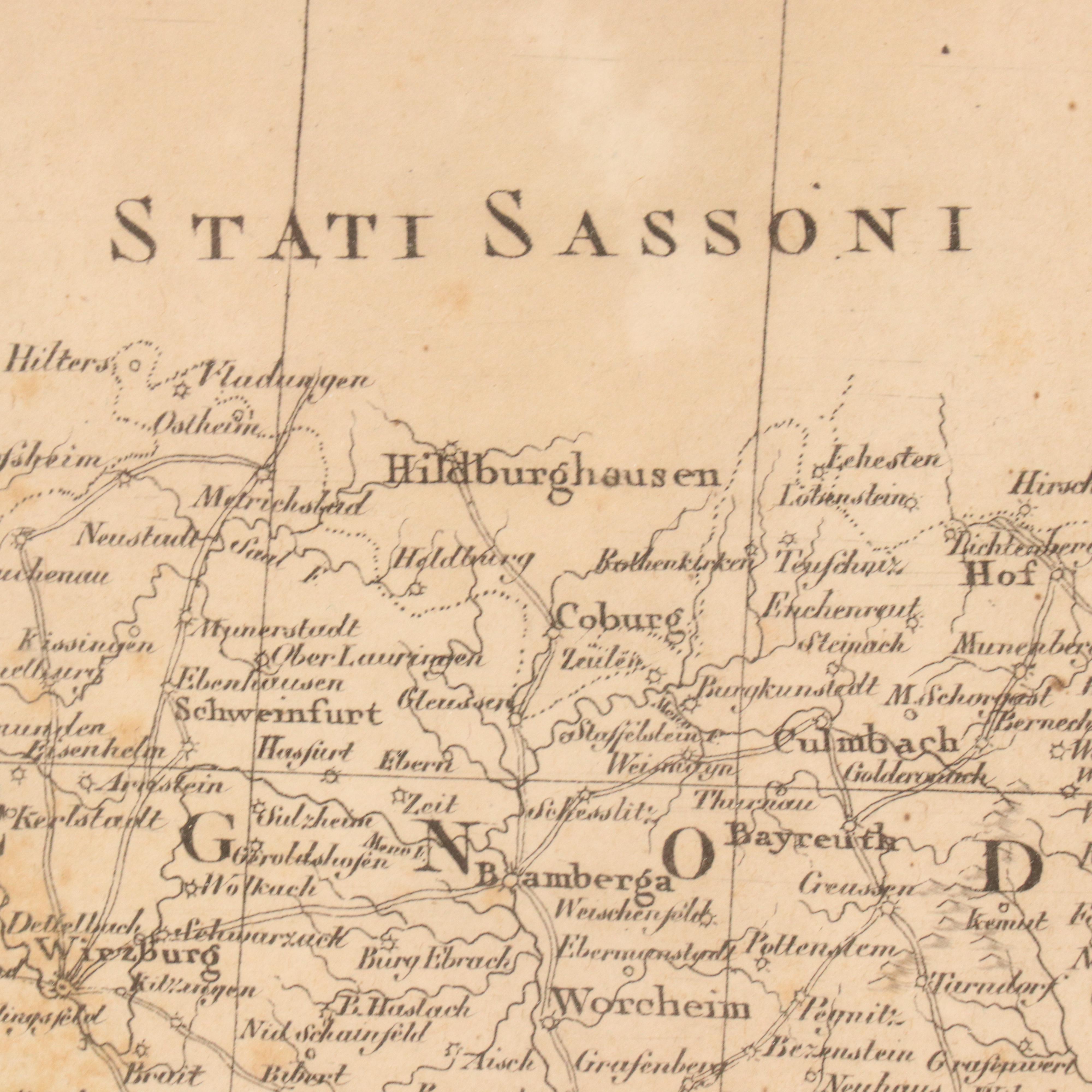 Hand-Colored Engraving Map of Southern Germany, 19th Century