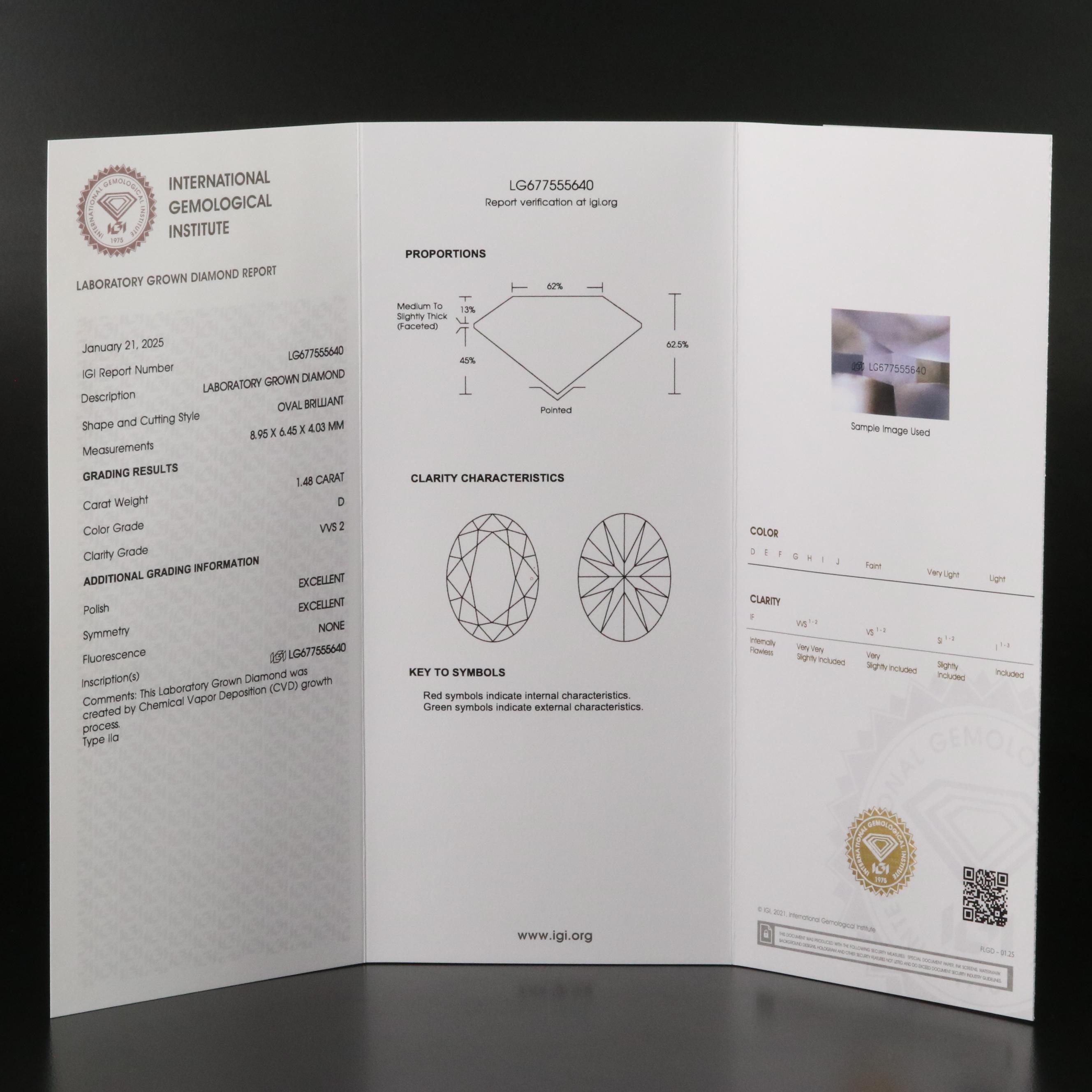 Loose 1.48 CT Lab Grown Diamond with IGI Report