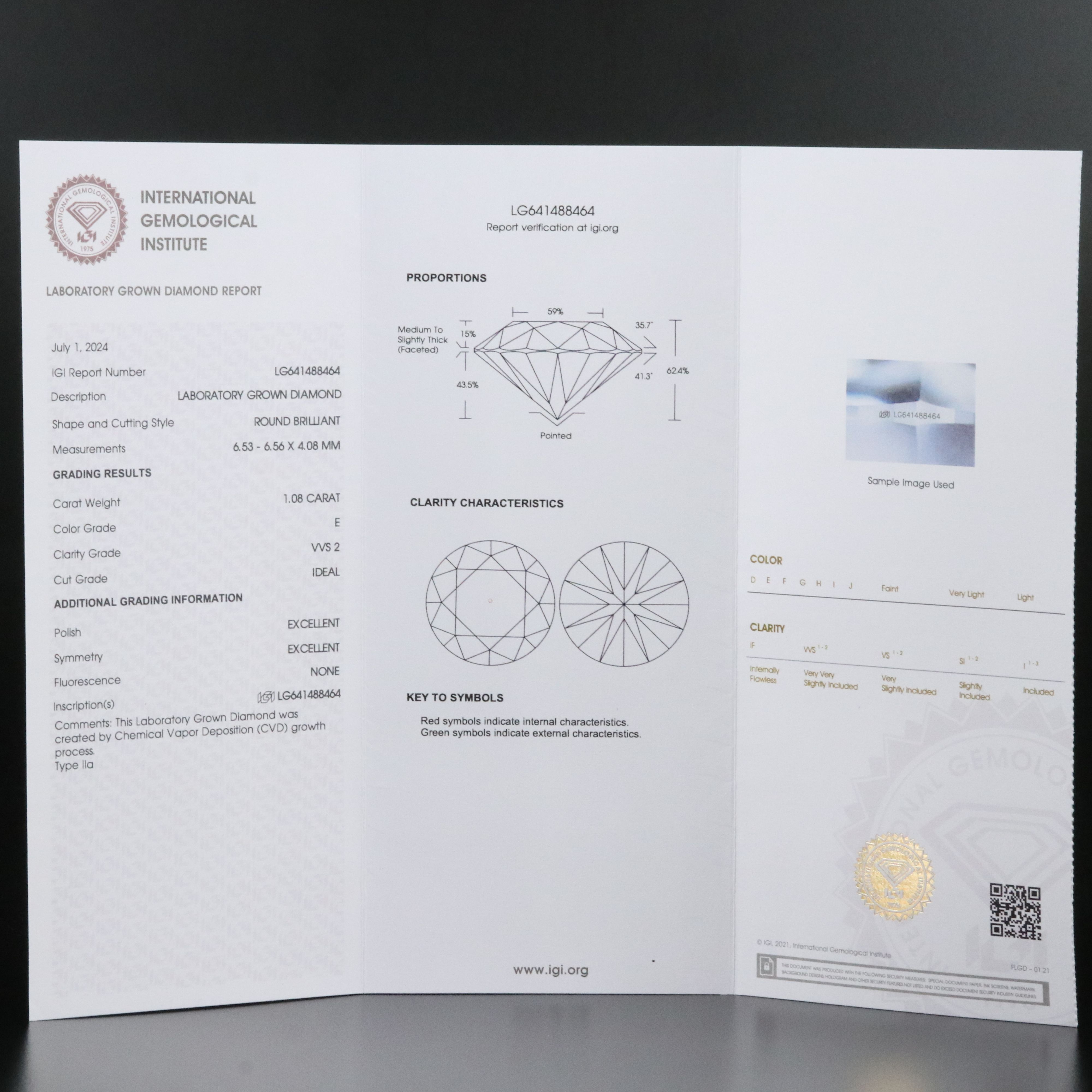 Loose 1.08 CT Lab Grown Diamond with IGI Report