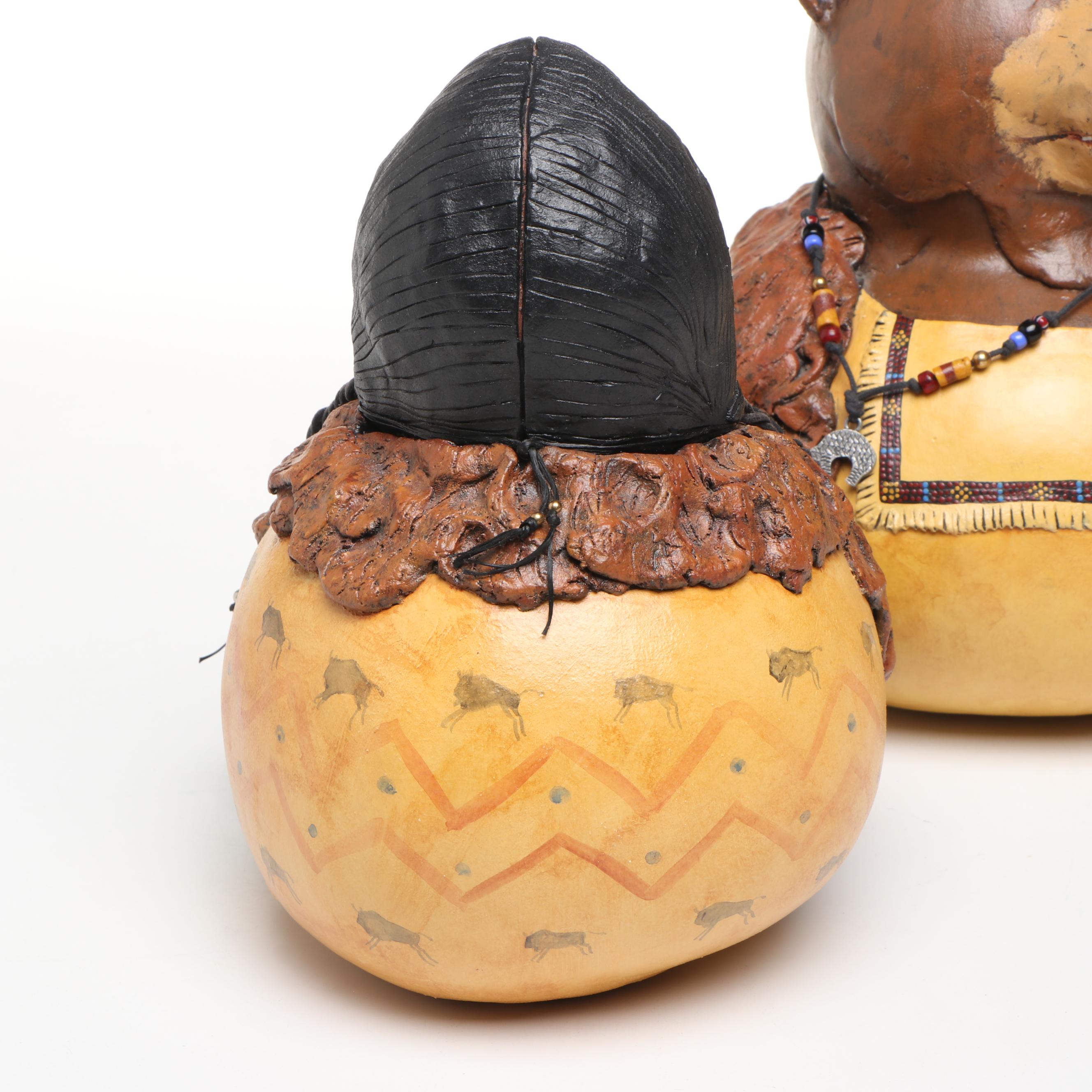 Rose M. Wylie Signed Indigenous Woman and Bear Gourd Art Figures