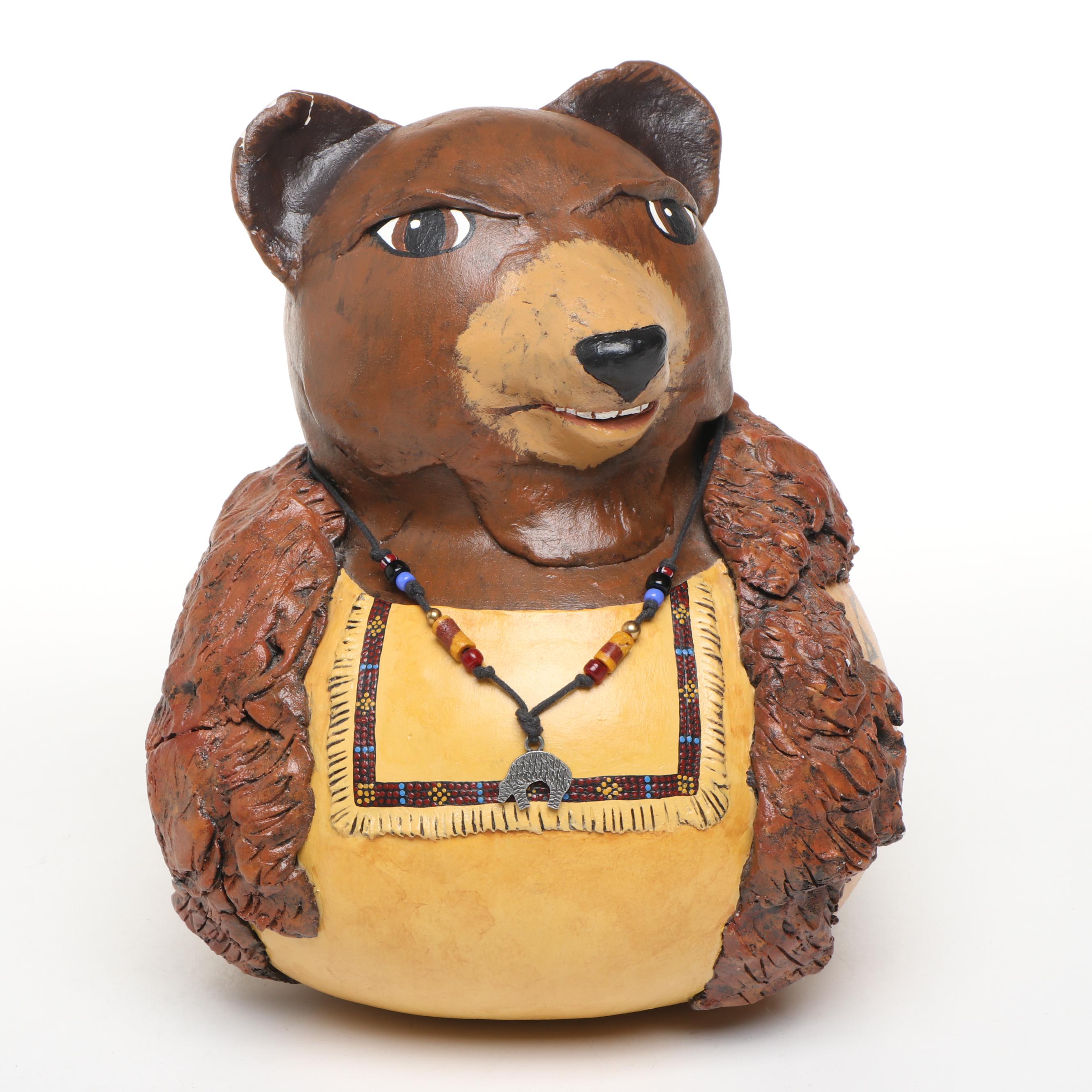 Rose M. Wylie Signed Indigenous Woman and Bear Gourd Art Figures