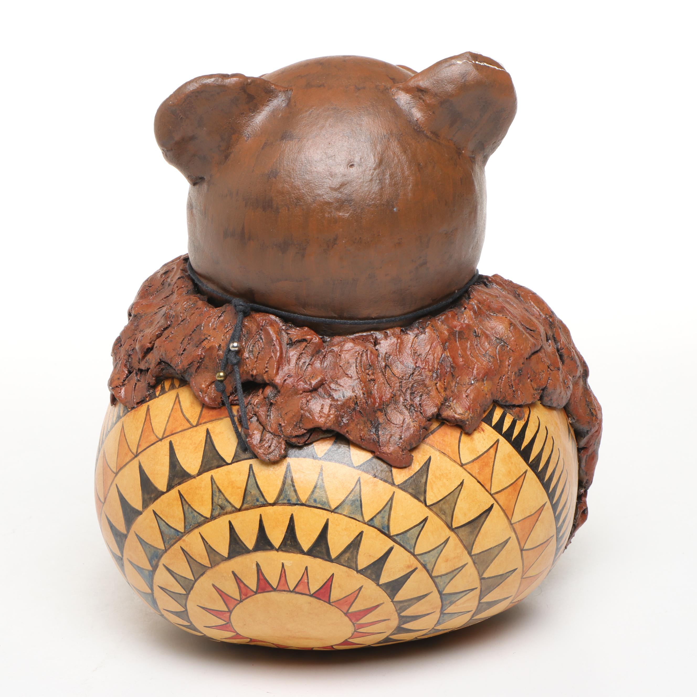 Rose M. Wylie Signed Indigenous Woman and Bear Gourd Art Figures