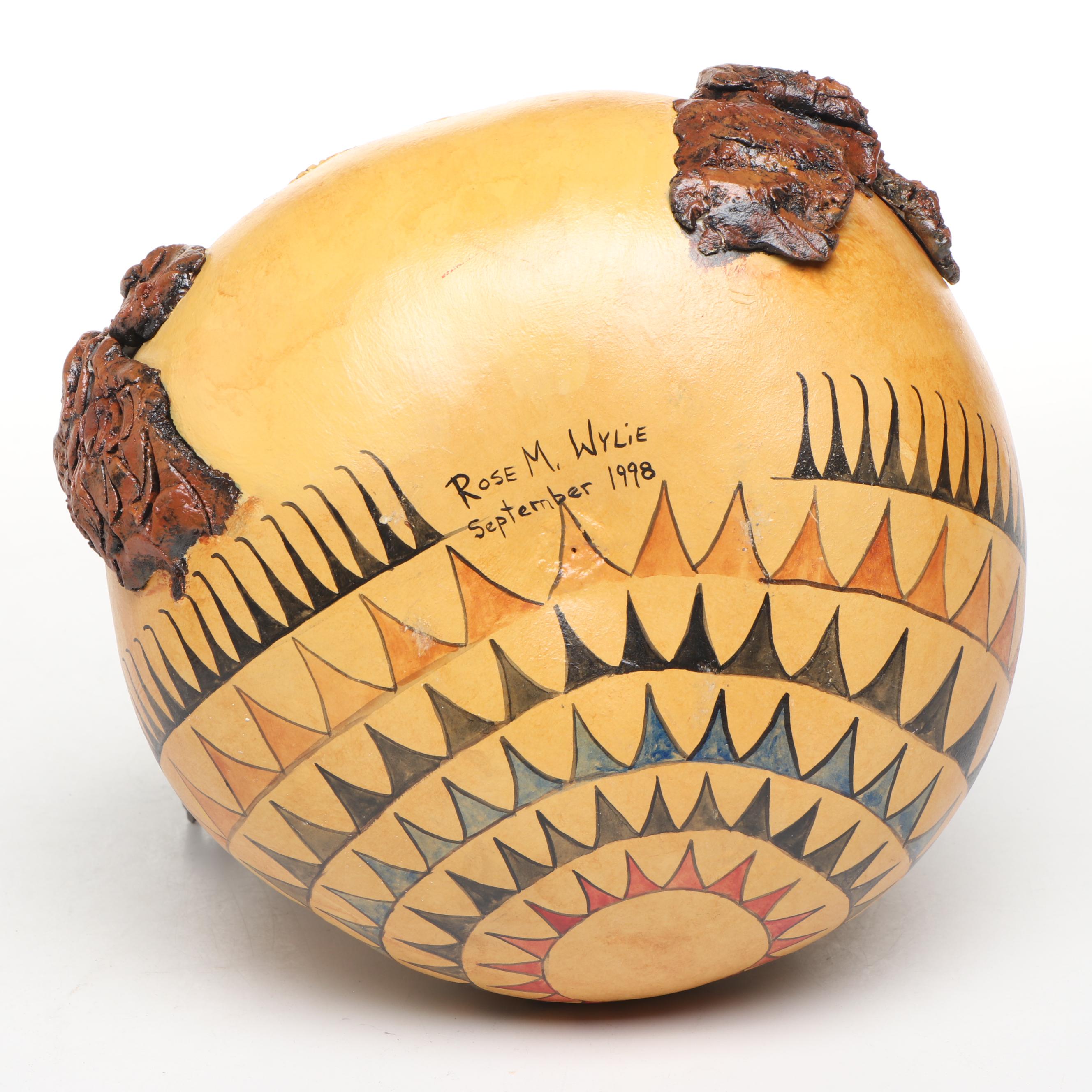 Rose M. Wylie Signed Indigenous Woman and Bear Gourd Art Figures