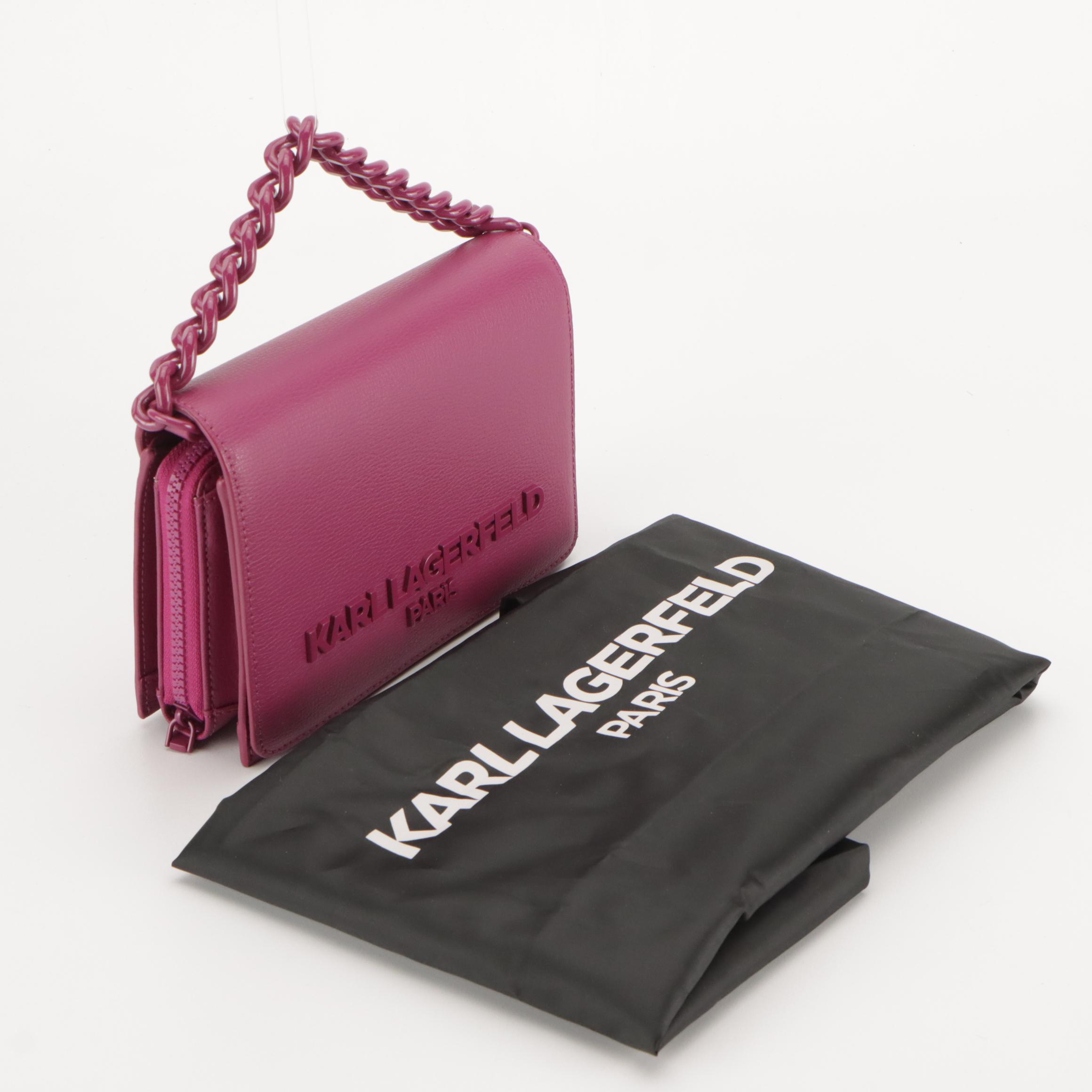 Karl Lagerfeld Lourdes Chain Strap Handbag in Pink/Purple Leather