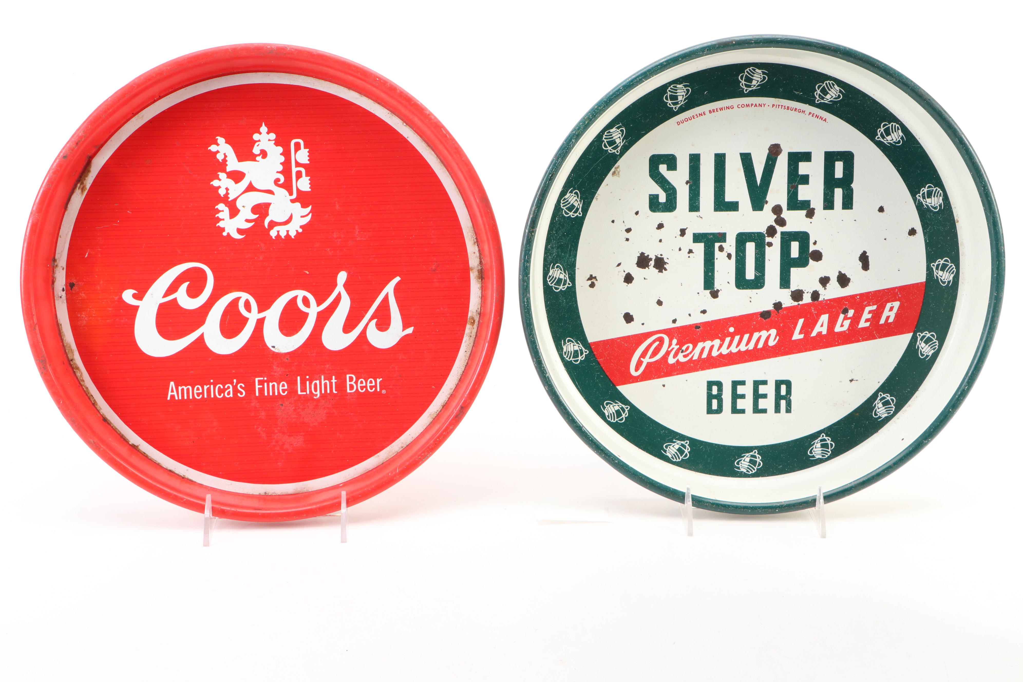 Vintage Coors and Other Metal Beer Advertising Trays, Mid to Late 20th Century
