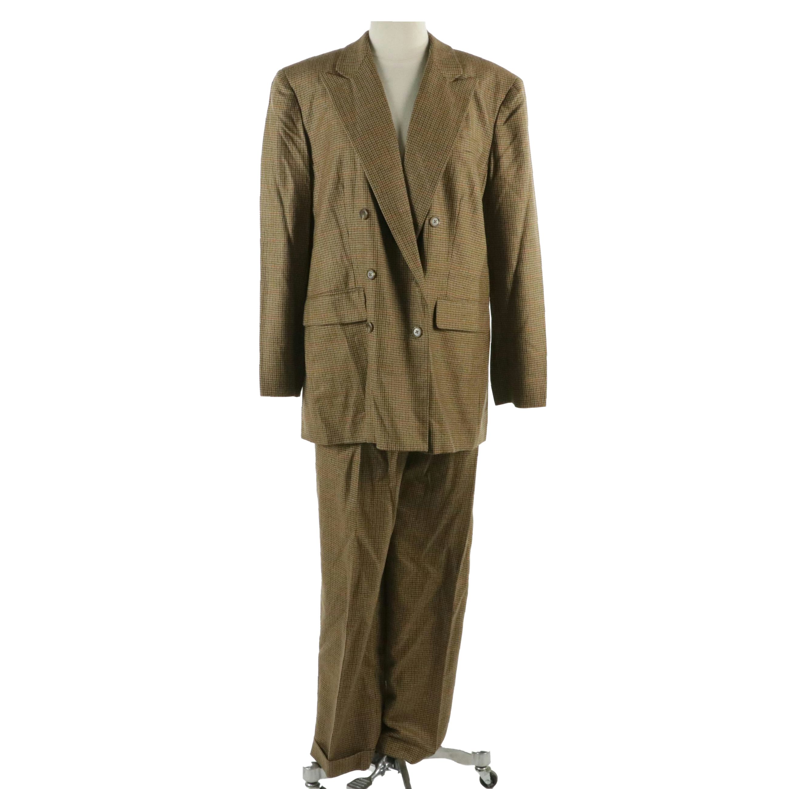 Lauren Ralph Lauren Brown Plaid Houndstooth Wool Suit