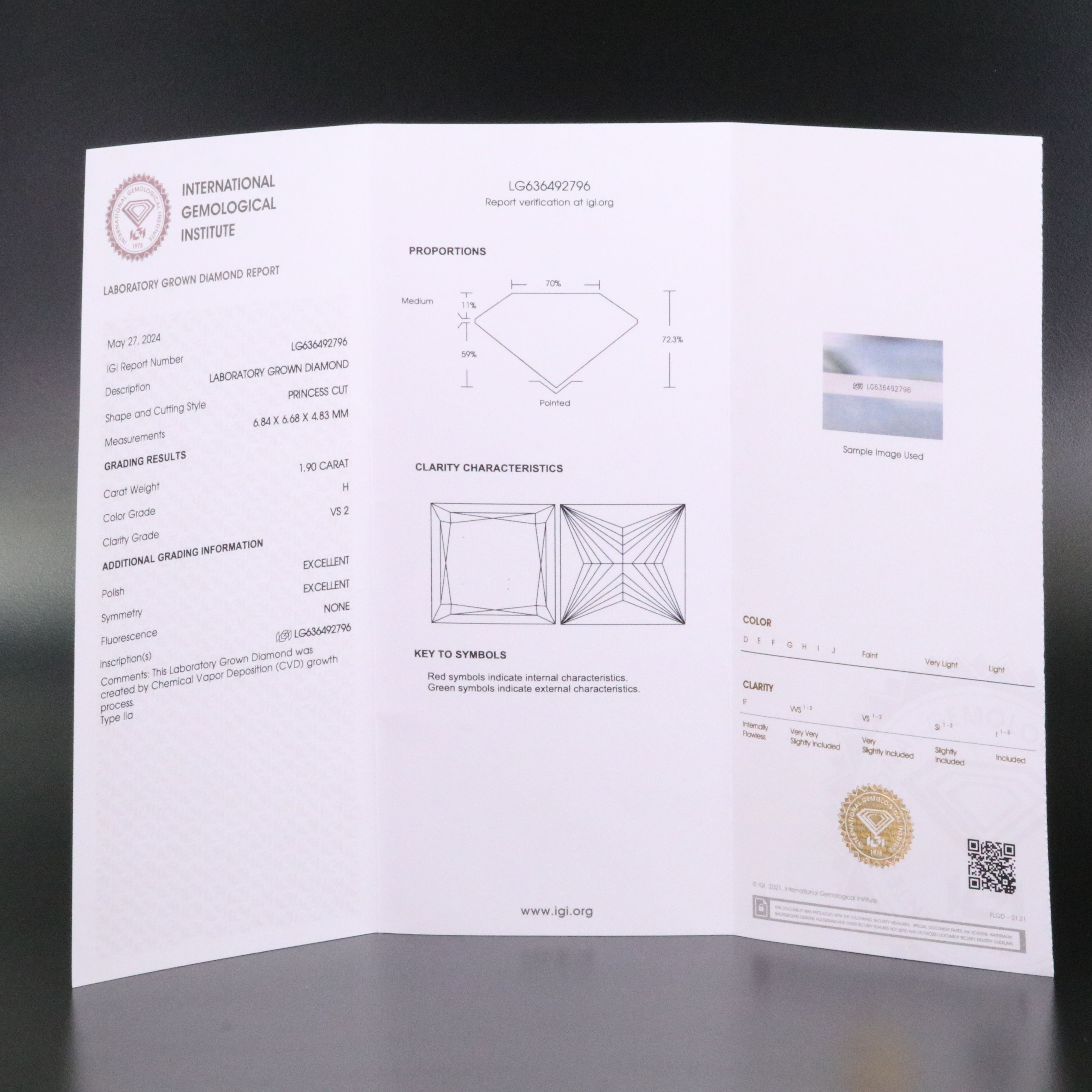 Loose 1.9 CT Lab Grown Diamond with IGI Report