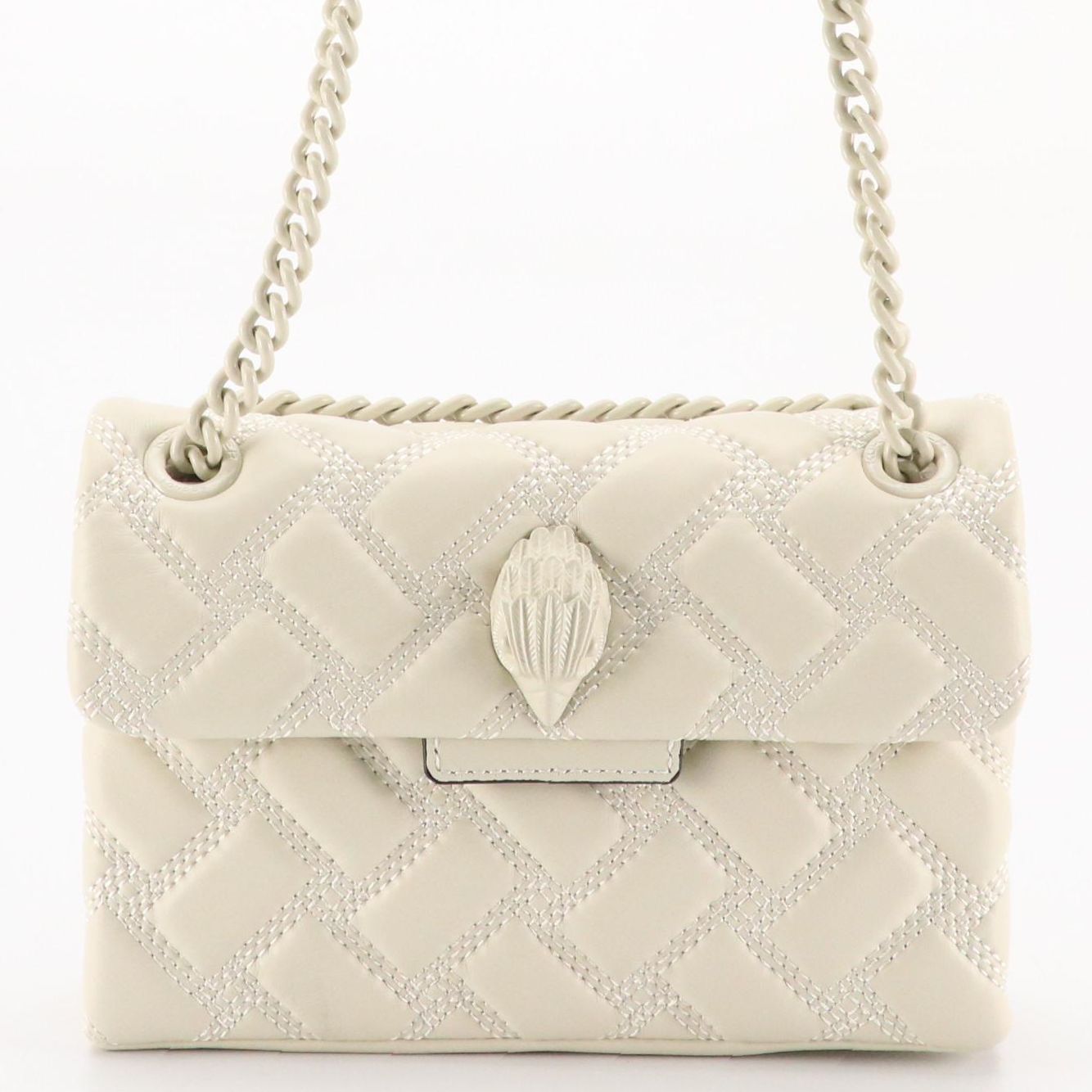 Kurt Geiger "Mini Kensington Drench" Chain Strap Bag in Ivory Quilted Leather