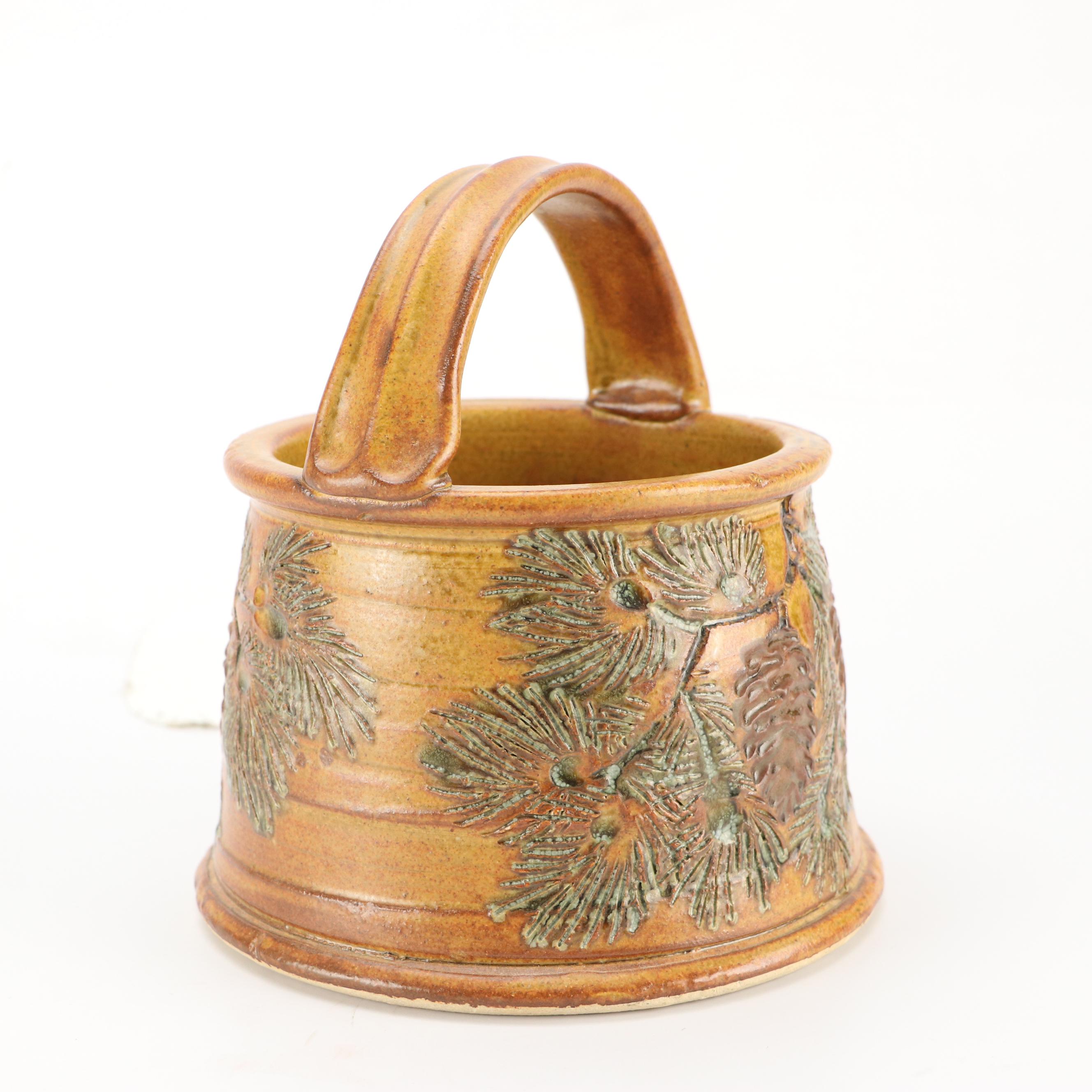 Majolica Style Basket Vases with Studio Pottery Pine Ceramic Basket Vase