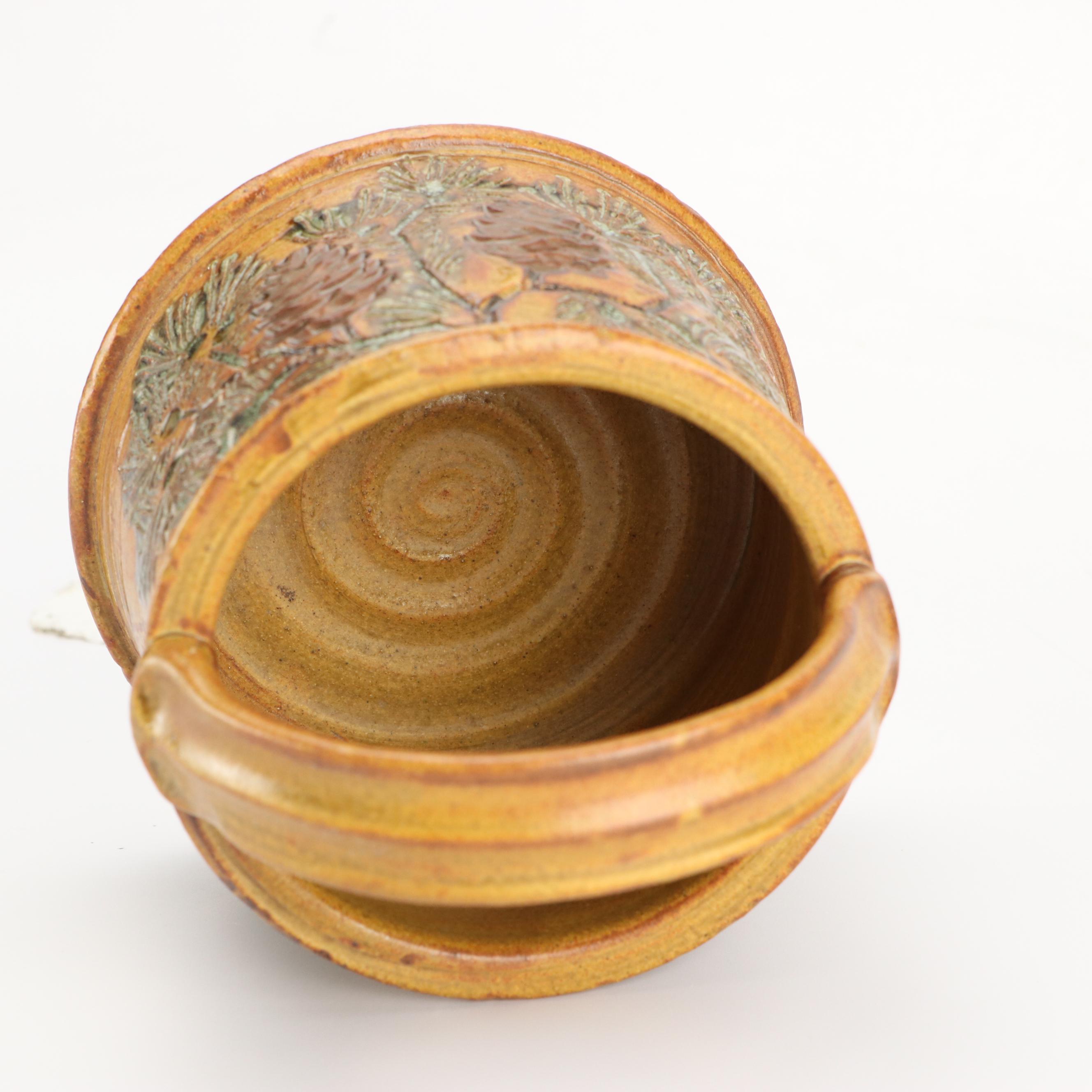 Majolica Style Basket Vases with Studio Pottery Pine Ceramic Basket Vase