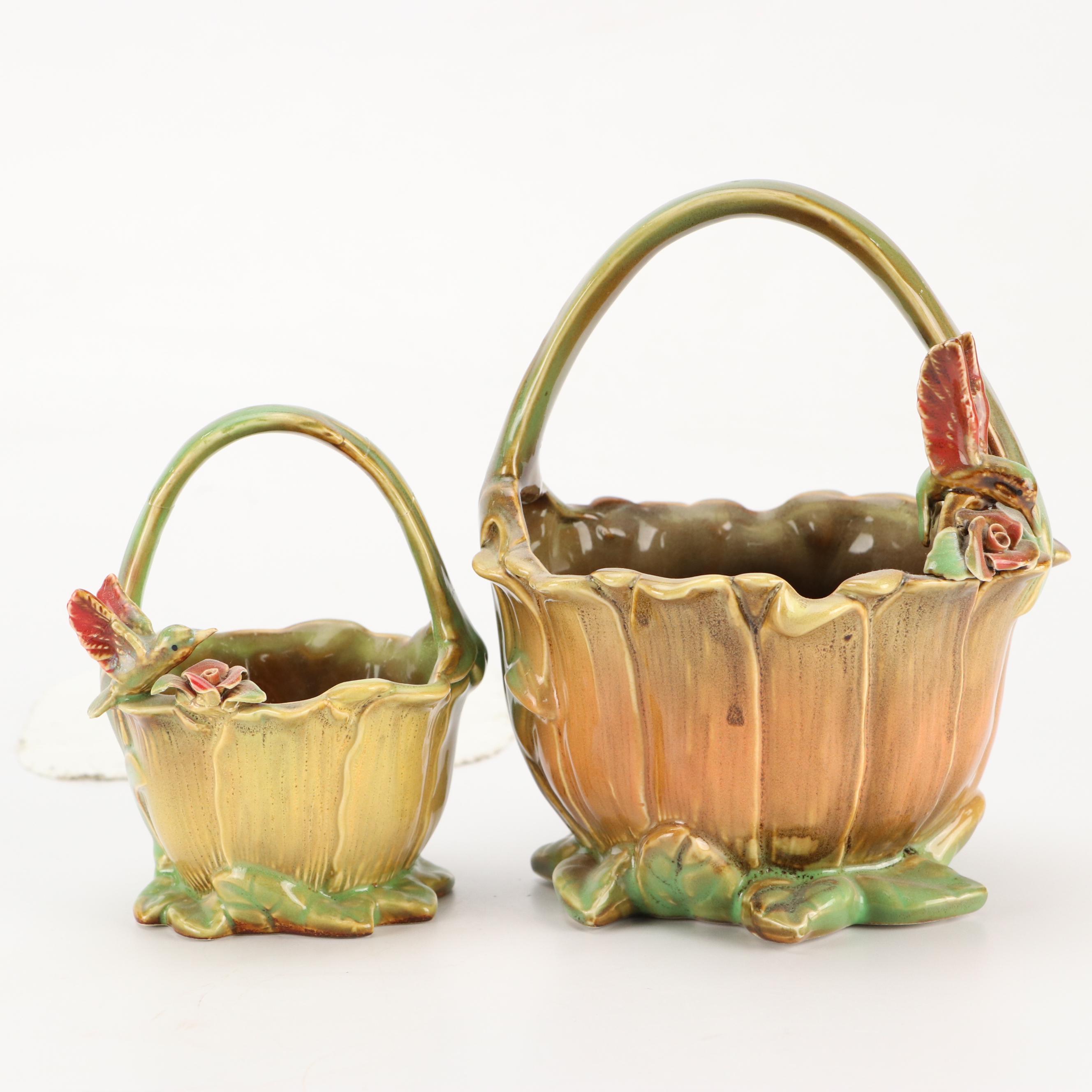 Majolica Style Basket Vases with Studio Pottery Pine Ceramic Basket Vase