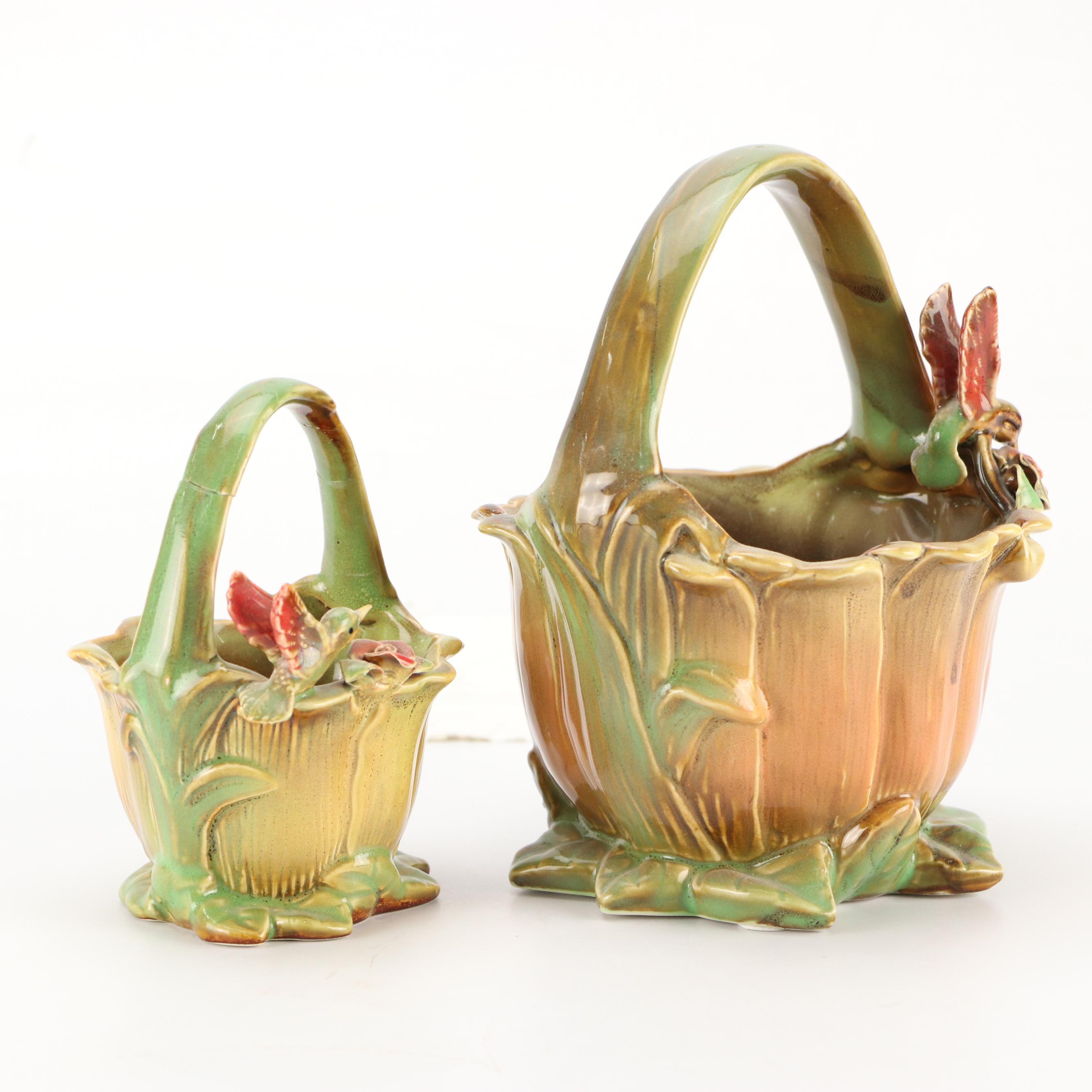 Majolica Style Basket Vases with Studio Pottery Pine Ceramic Basket Vase