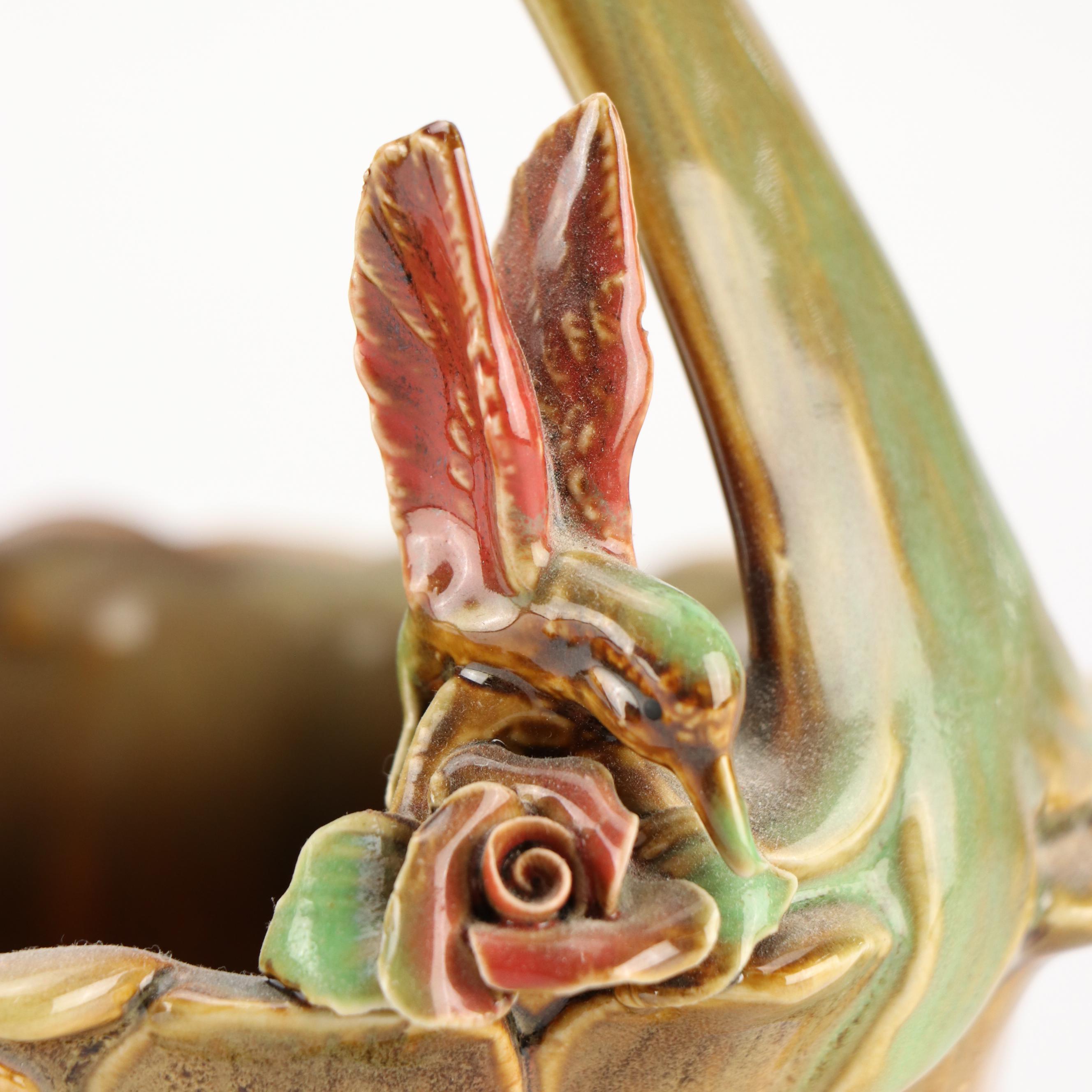 Majolica Style Basket Vases with Studio Pottery Pine Ceramic Basket Vase