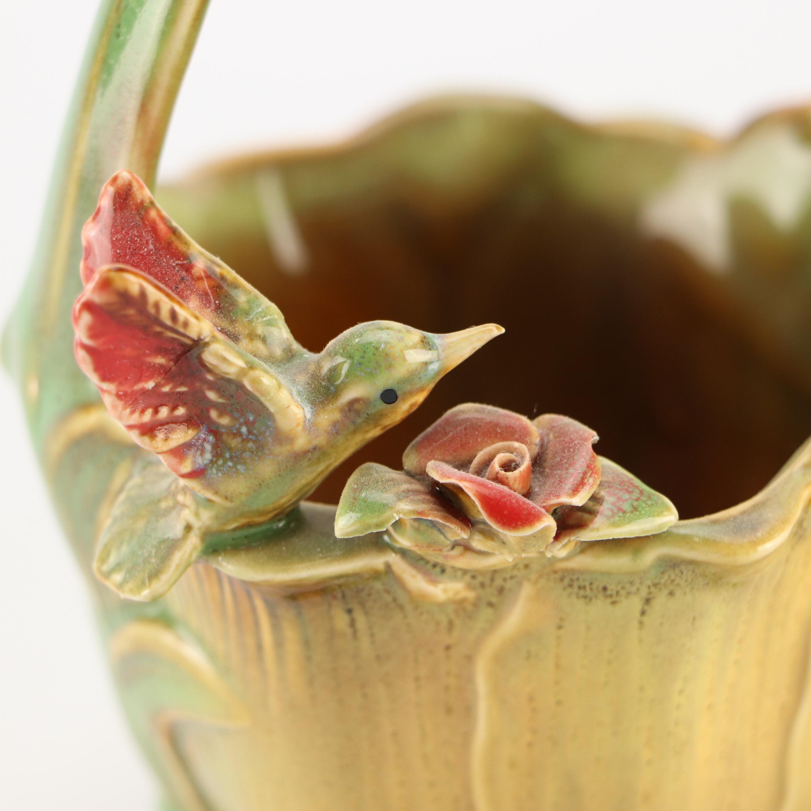 Majolica Style Basket Vases with Studio Pottery Pine Ceramic Basket Vase