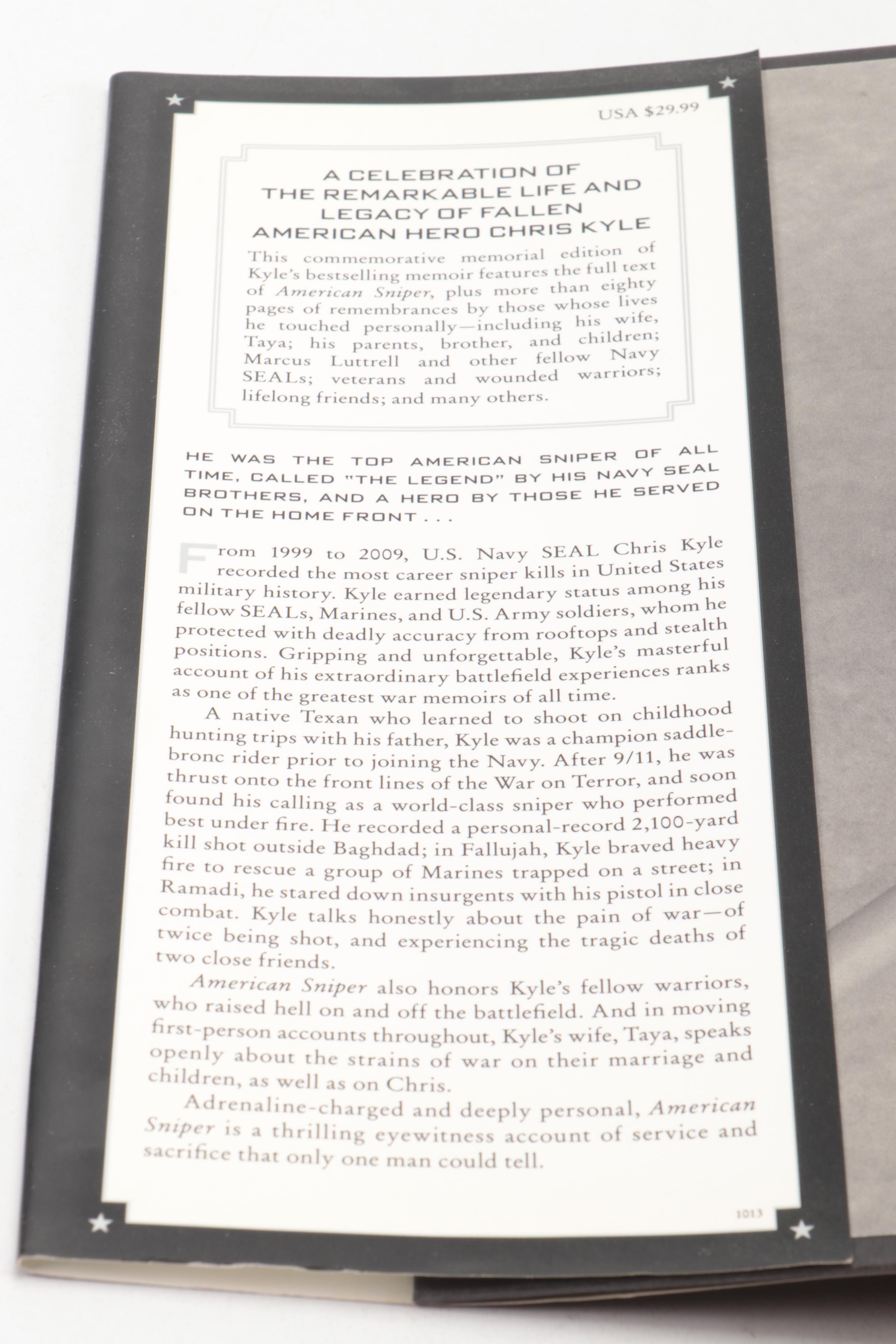 Memorial Edition "American Sniper" by Chris Kyle, 2013