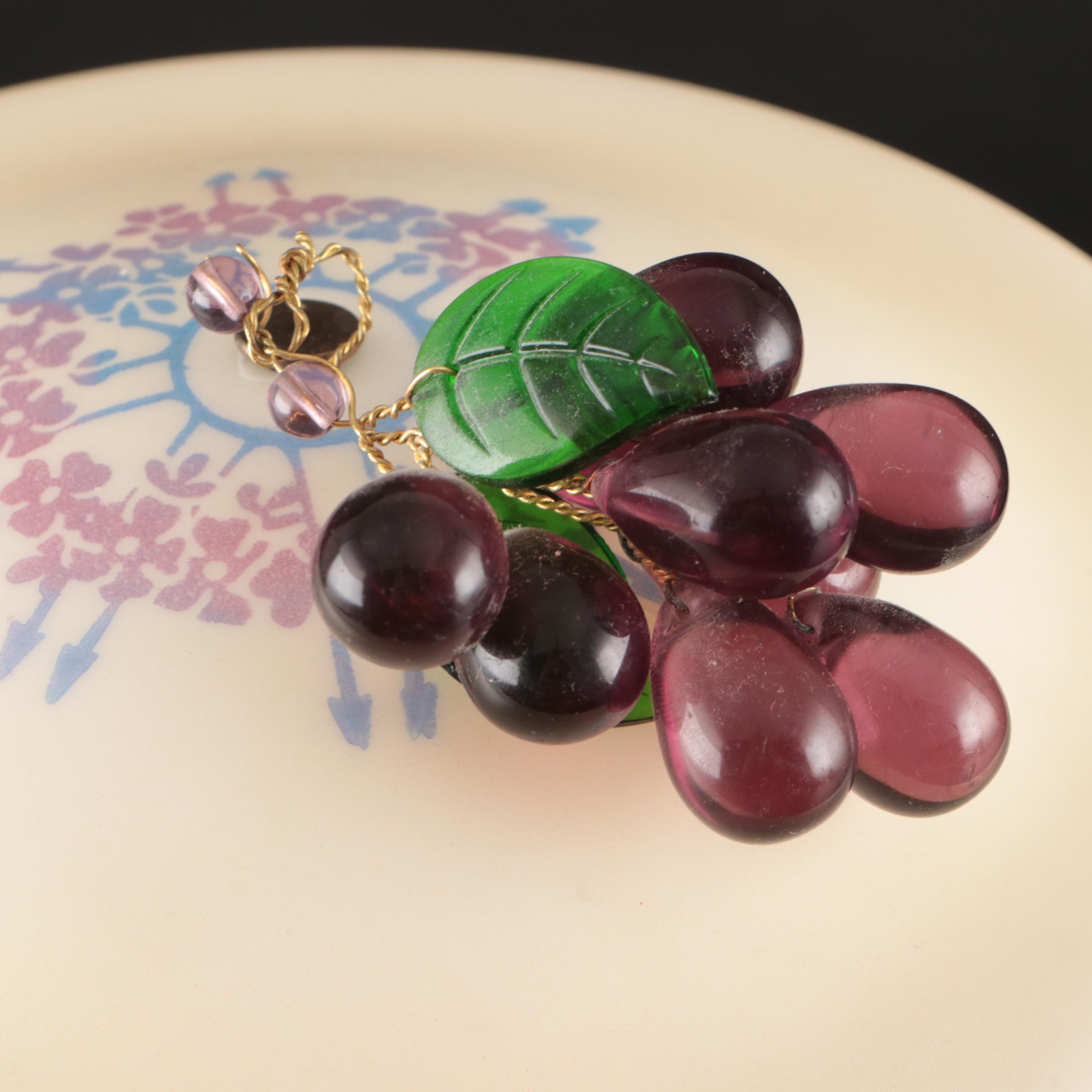 Hand-Painted Metal and Glass Ceiling Light, Early 20th Century