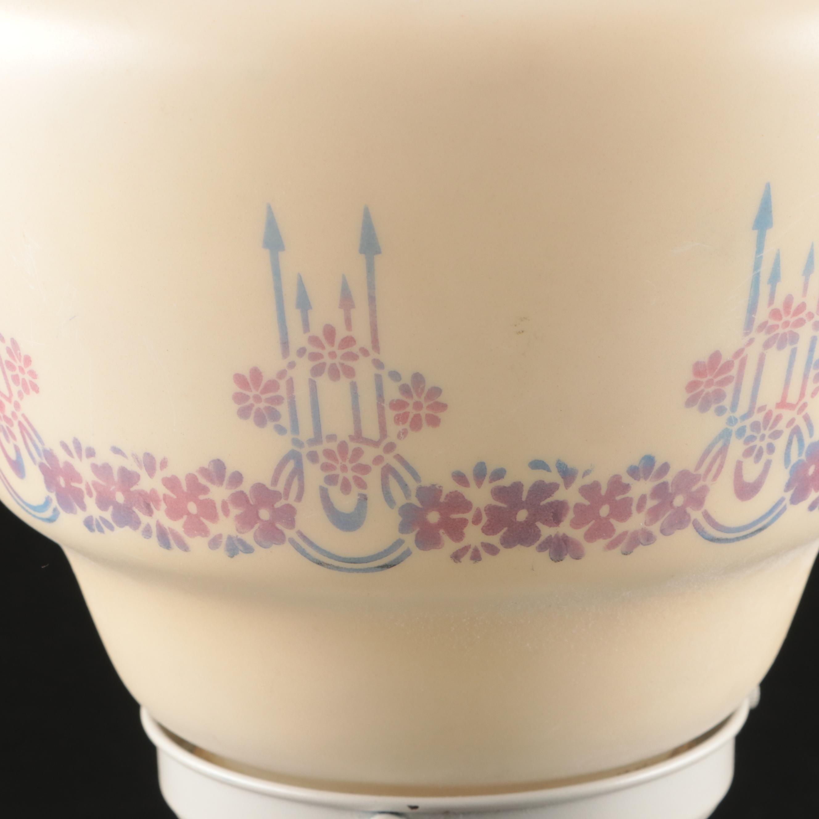 Hand-Painted Metal and Glass Ceiling Light, Early 20th Century