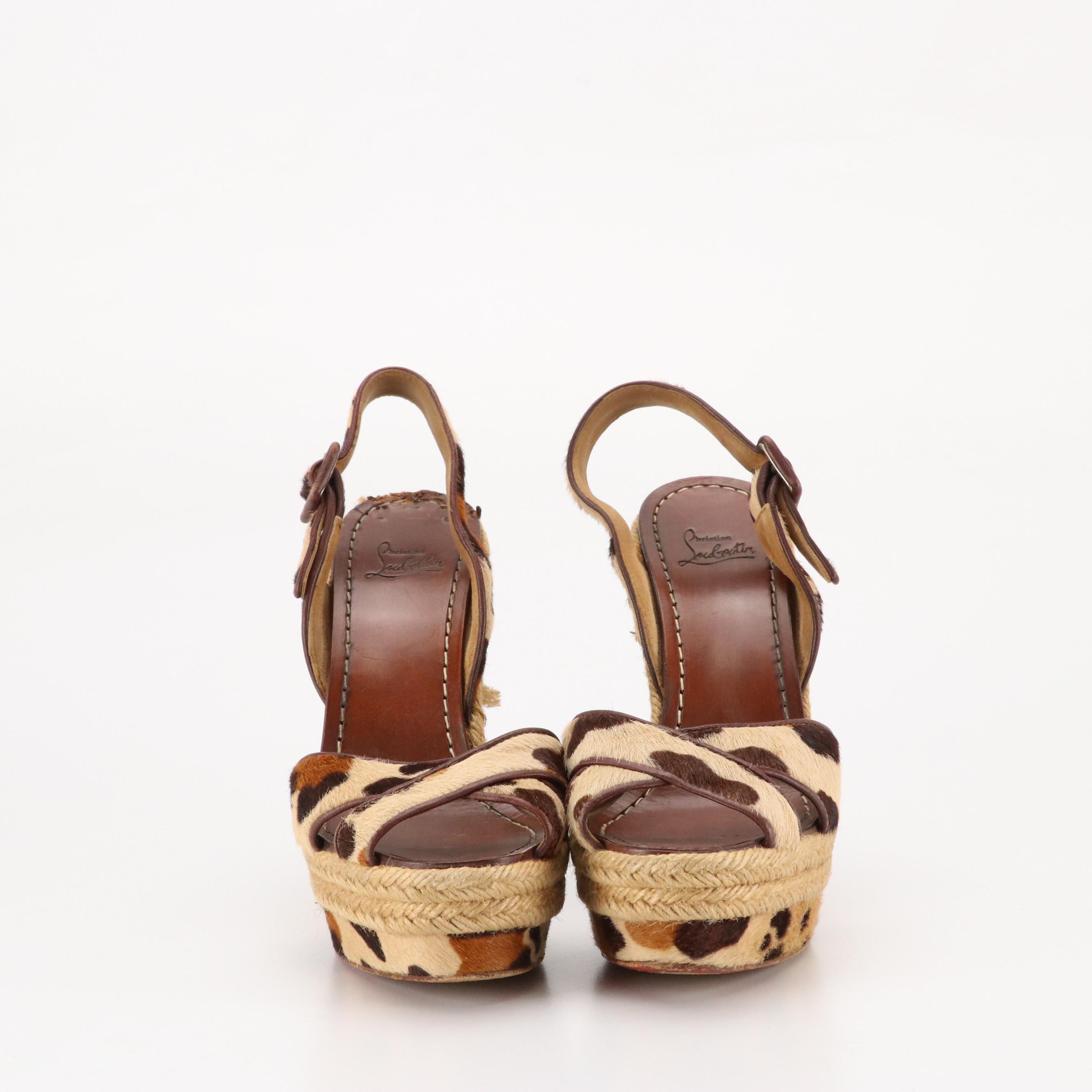 Christian Louboutin Peep-Toe Espadrille Wedges in Leopard Print Pony Hair