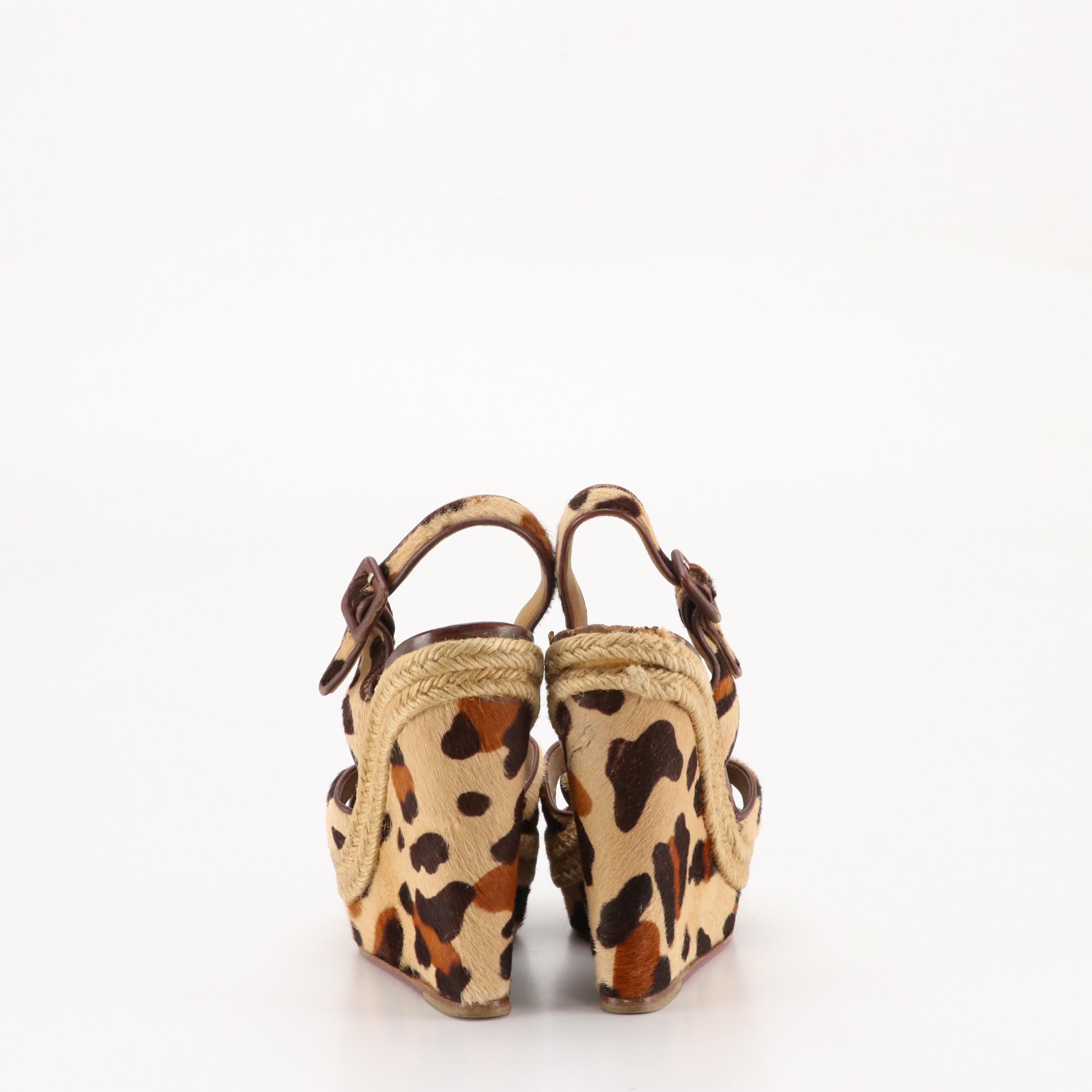 Christian Louboutin Peep-Toe Espadrille Wedges in Leopard Print Pony Hair