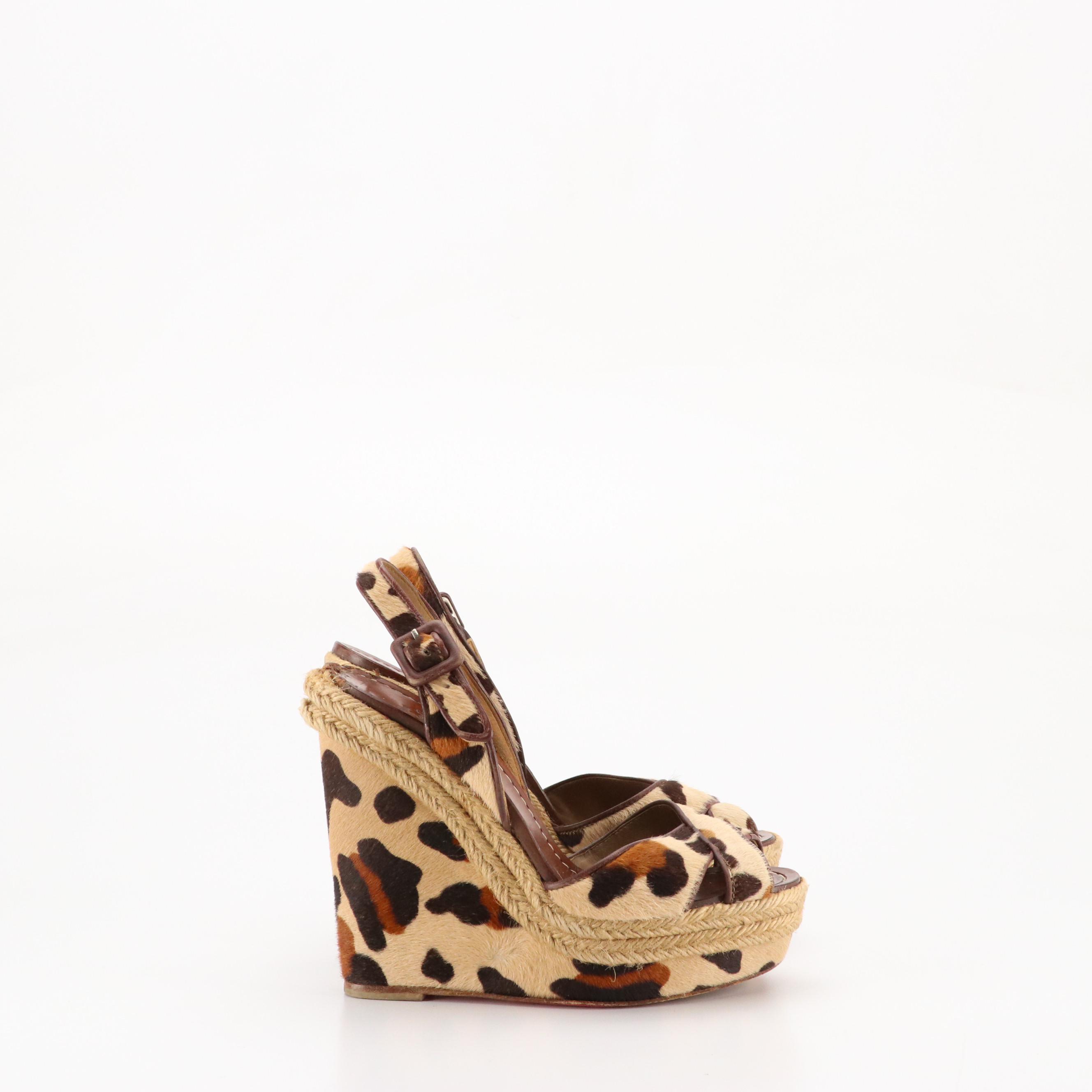 Christian Louboutin Peep-Toe Espadrille Wedges in Leopard Print Pony Hair