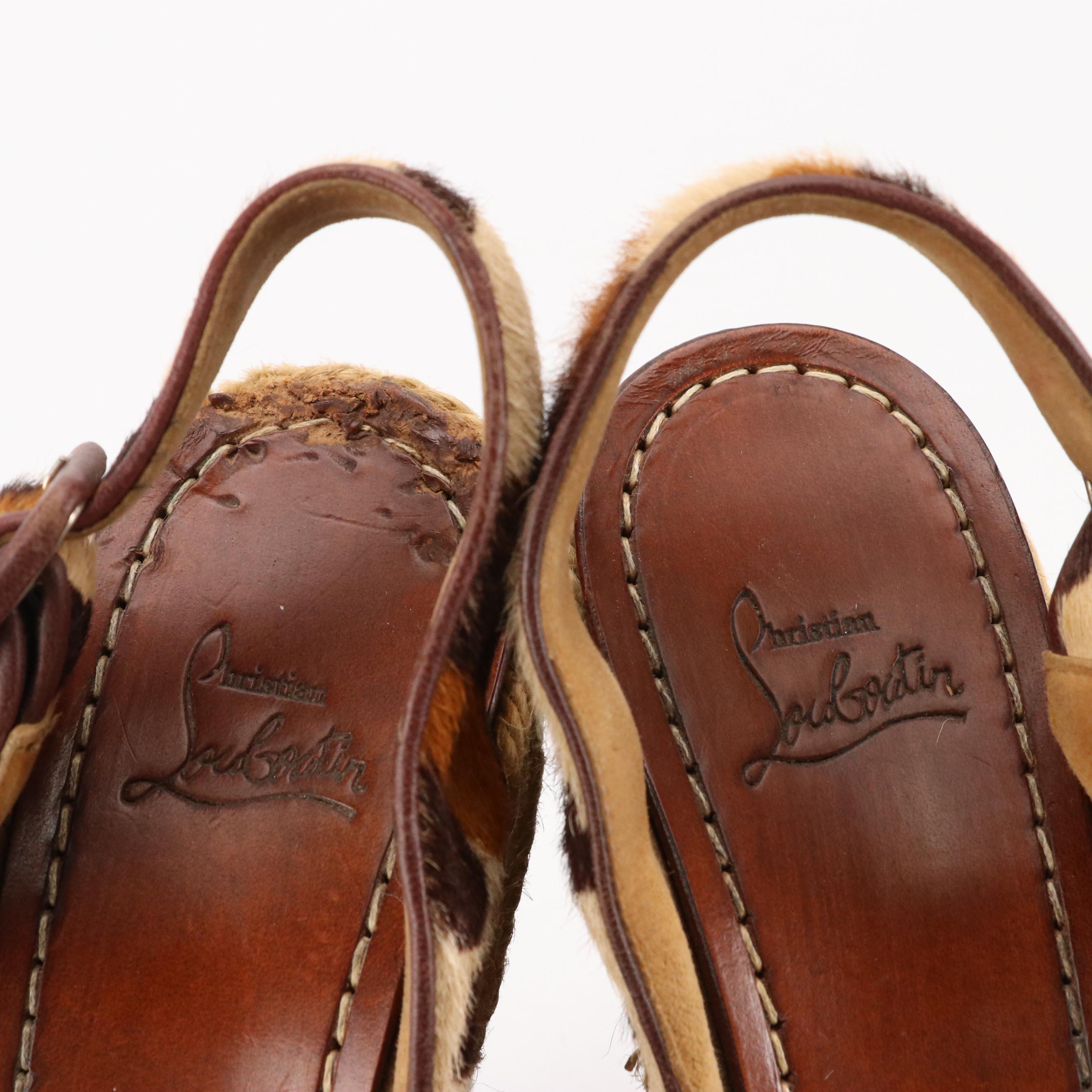 Christian Louboutin Peep-Toe Espadrille Wedges in Leopard Print Pony Hair