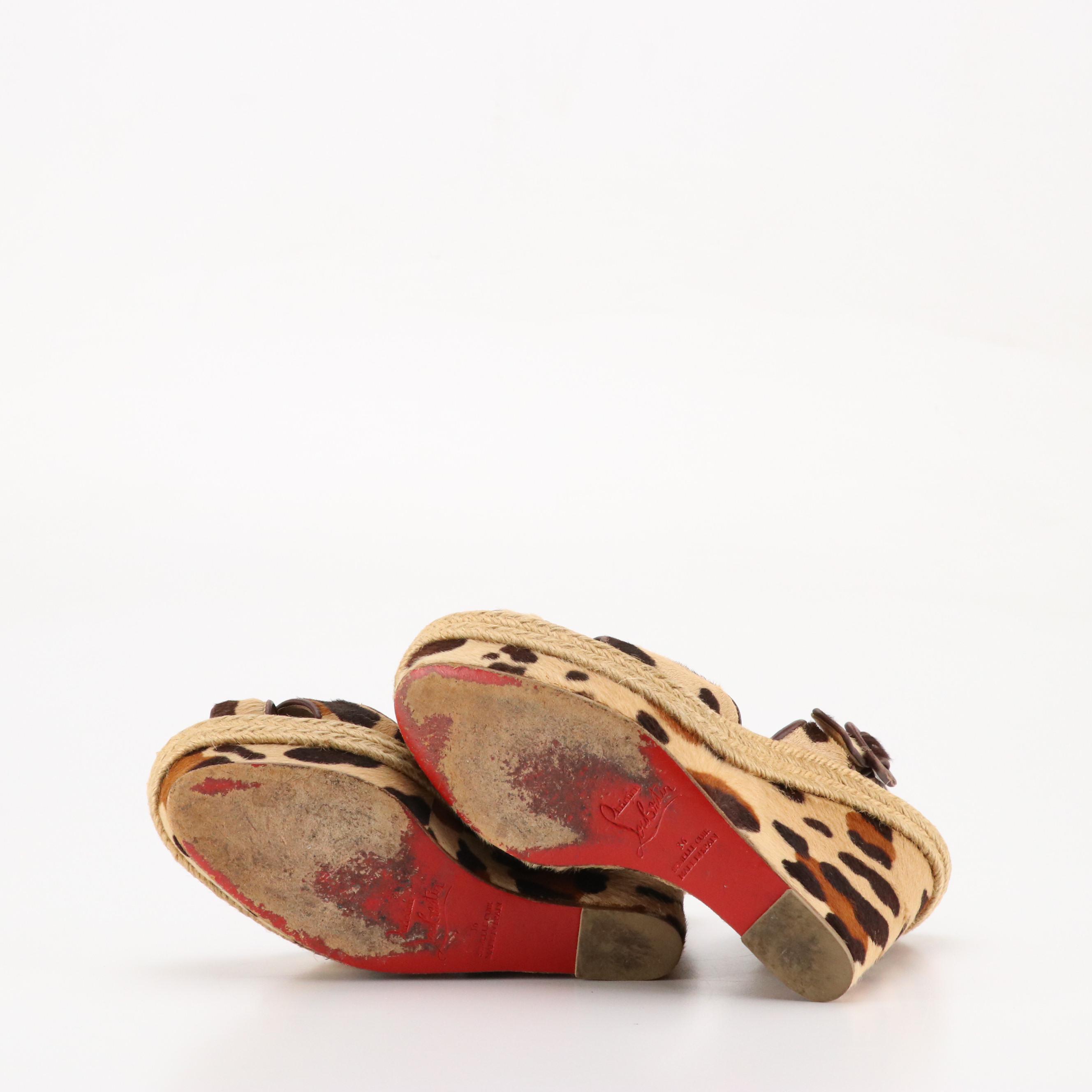Christian Louboutin Peep-Toe Espadrille Wedges in Leopard Print Pony Hair