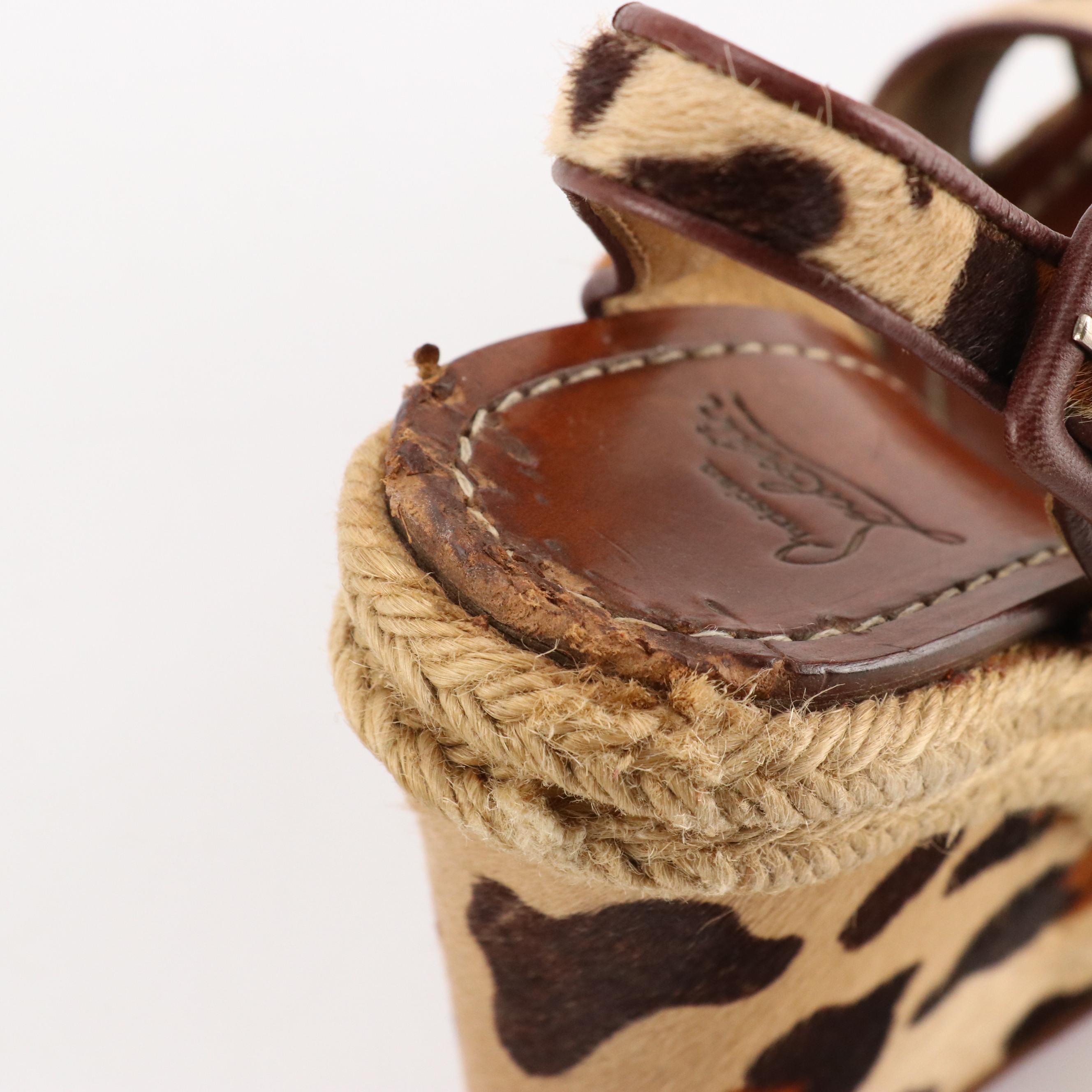 Christian Louboutin Peep-Toe Espadrille Wedges in Leopard Print Pony Hair
