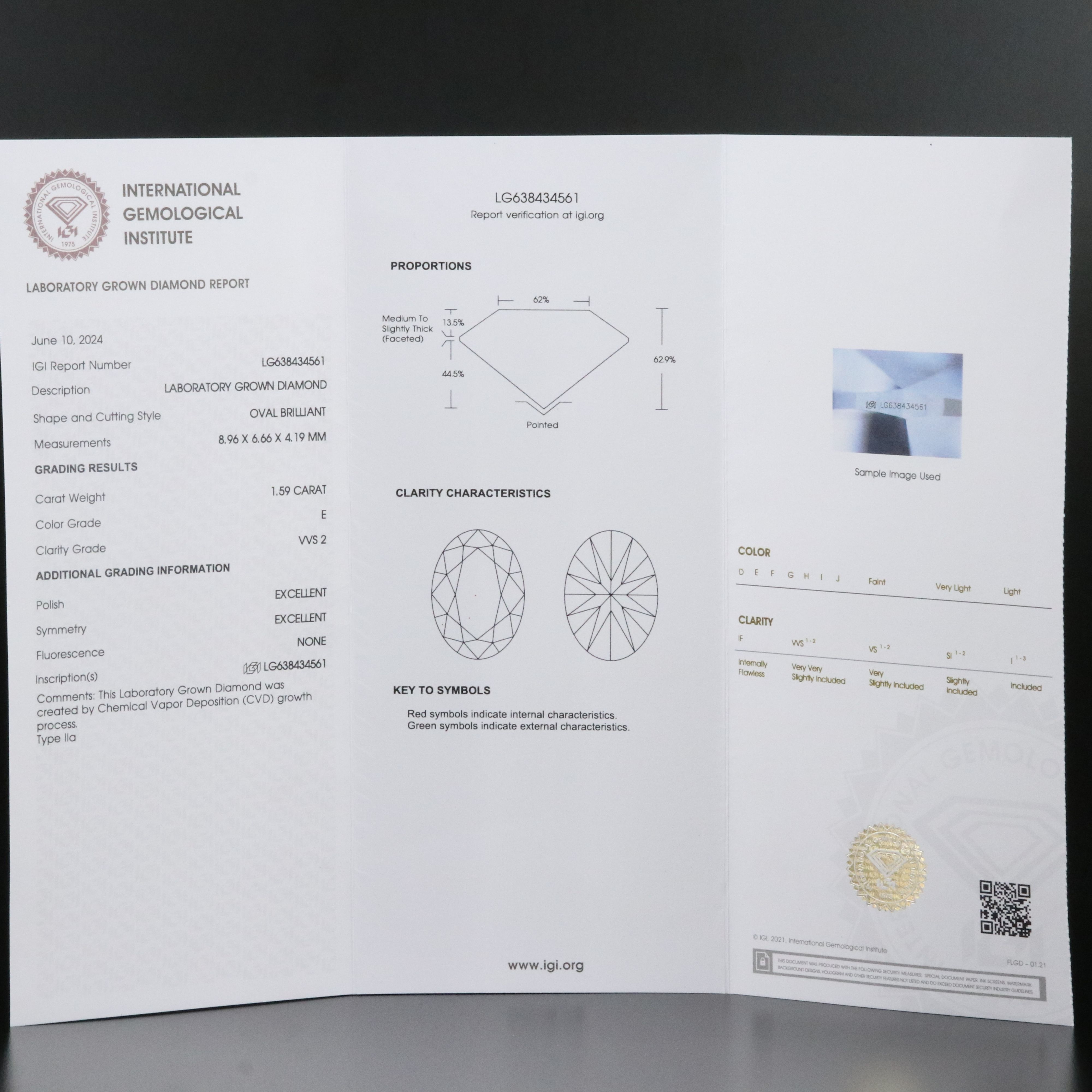 Loose 1.59 CT Lab Grown Diamond with IGI Report