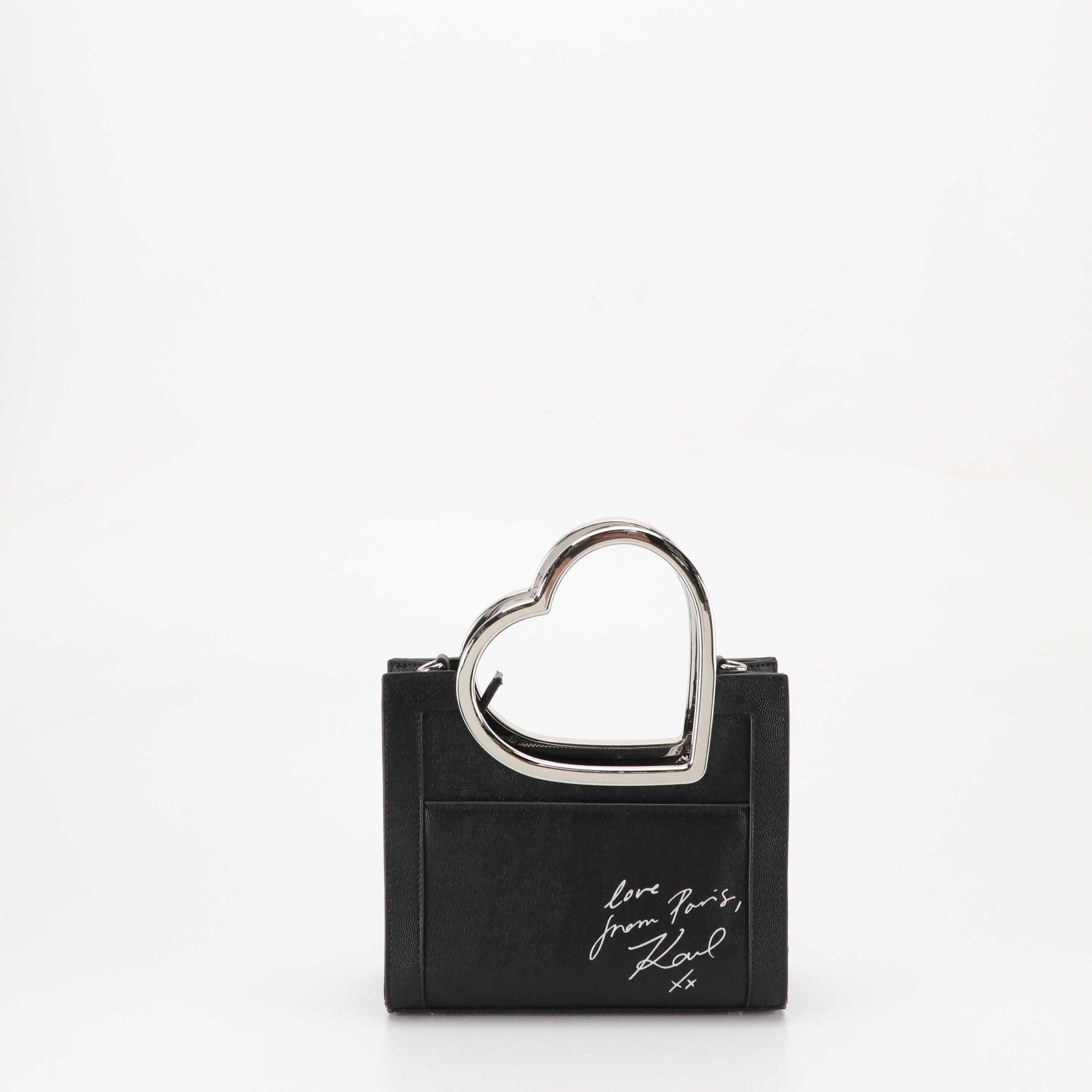 Karl Lagerfeld Paris Nouveau Heart Handle Bag in Black Grained Leather