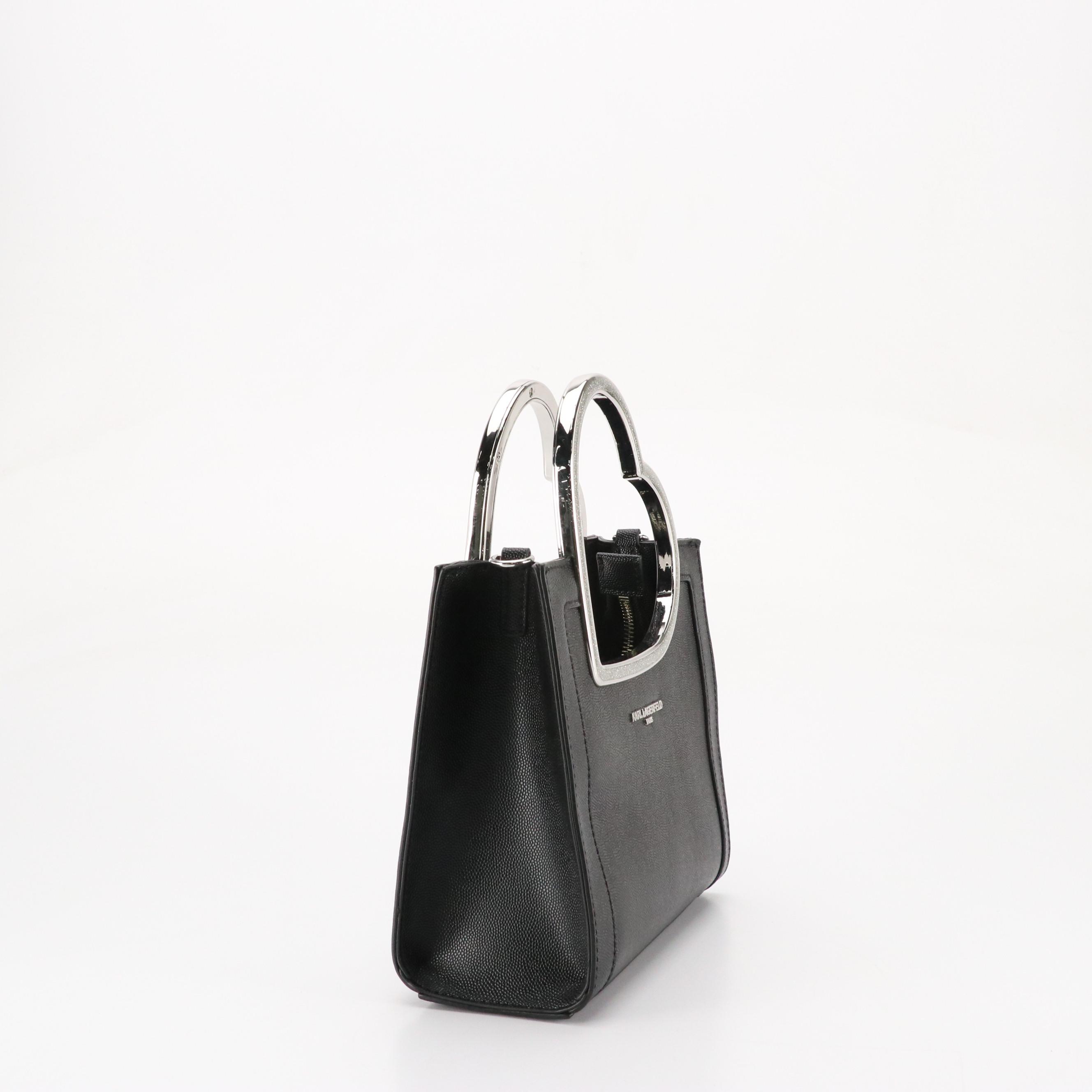 Karl Lagerfeld Paris Nouveau Heart Handle Bag in Black Grained Leather