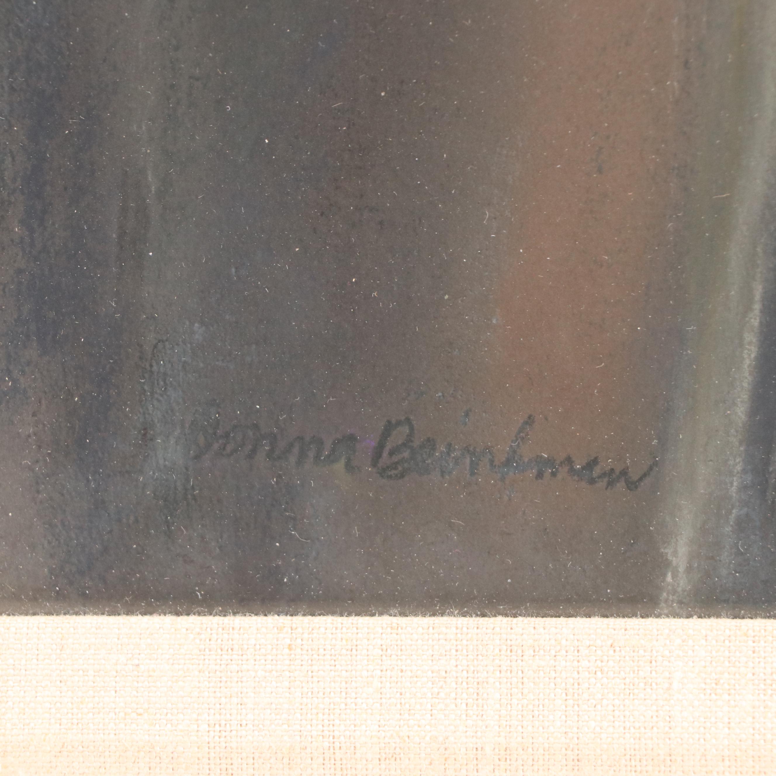 Donna Brinkman Oil Pastel Portrait of Woman in Green, Late 20th Century