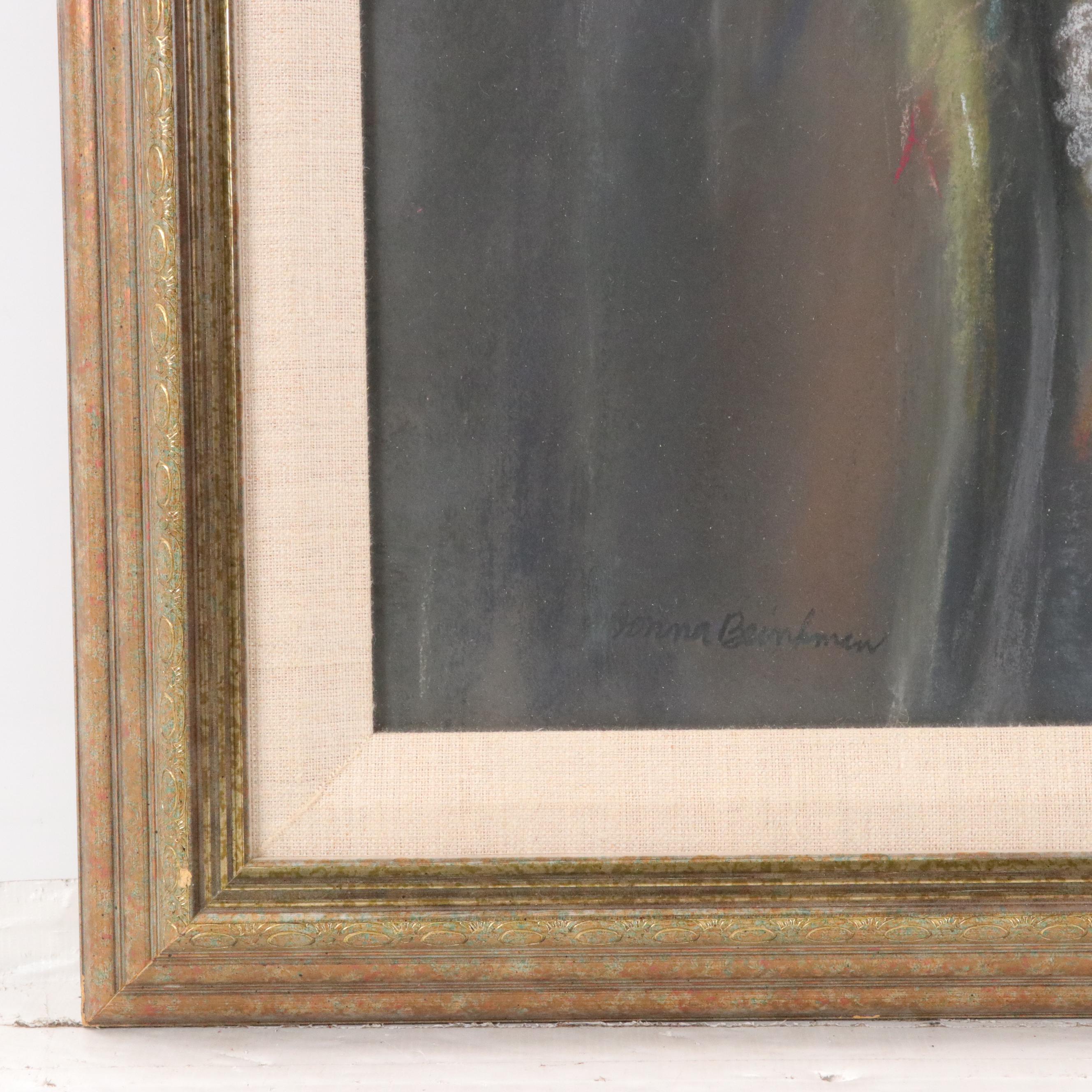 Donna Brinkman Oil Pastel Portrait of Woman in Green, Late 20th Century