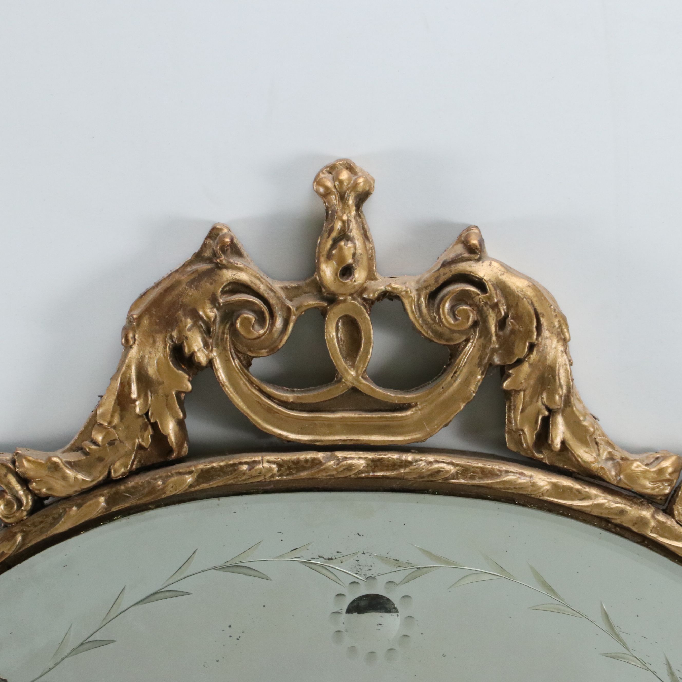 Italian Style Mid-Century Gilt Finished Shield Wall Mirror