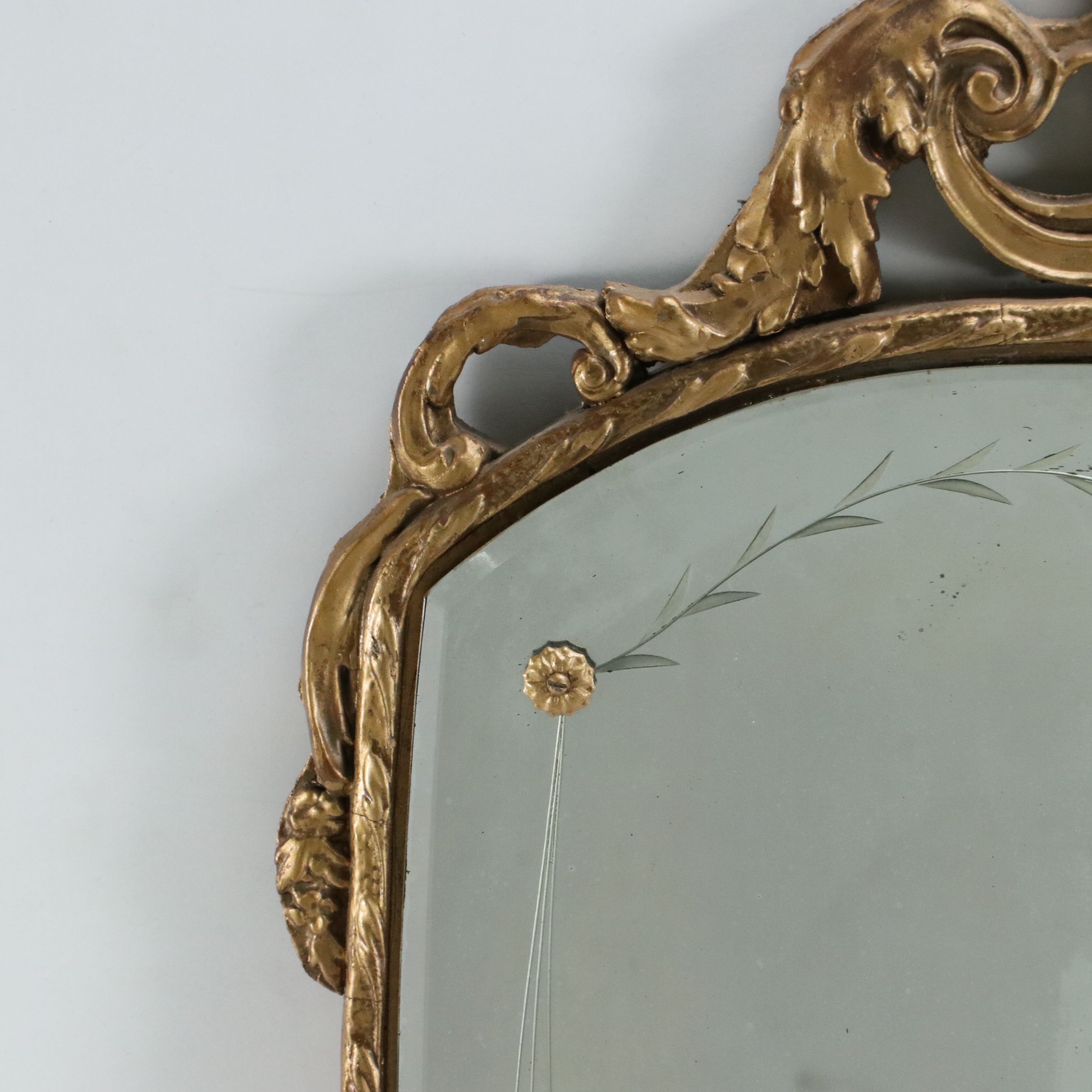 Italian Style Mid-Century Gilt Finished Shield Wall Mirror