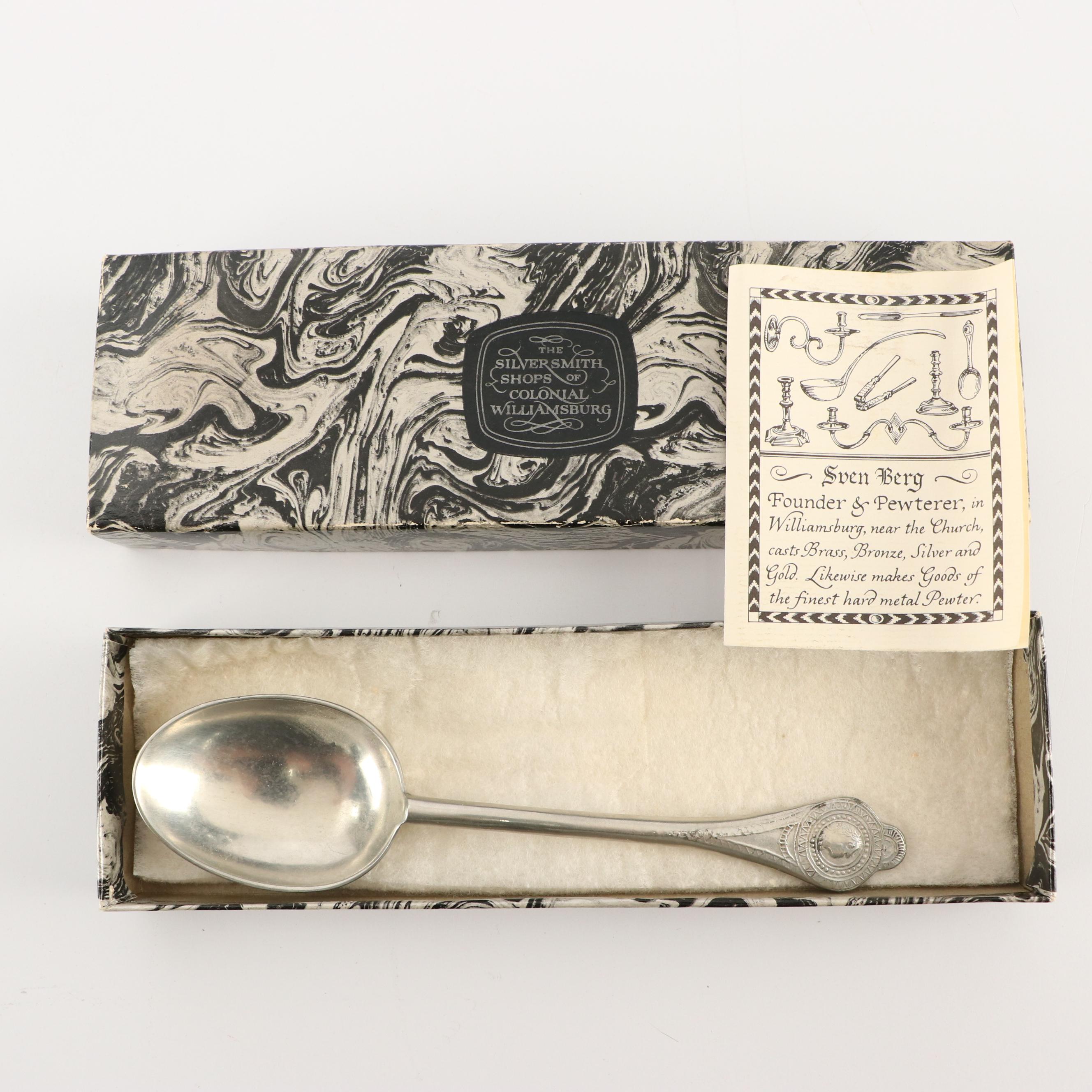 Williamsburg Restoration Ceramic Bowls and Brass Coaster with Other Pewter Spoon