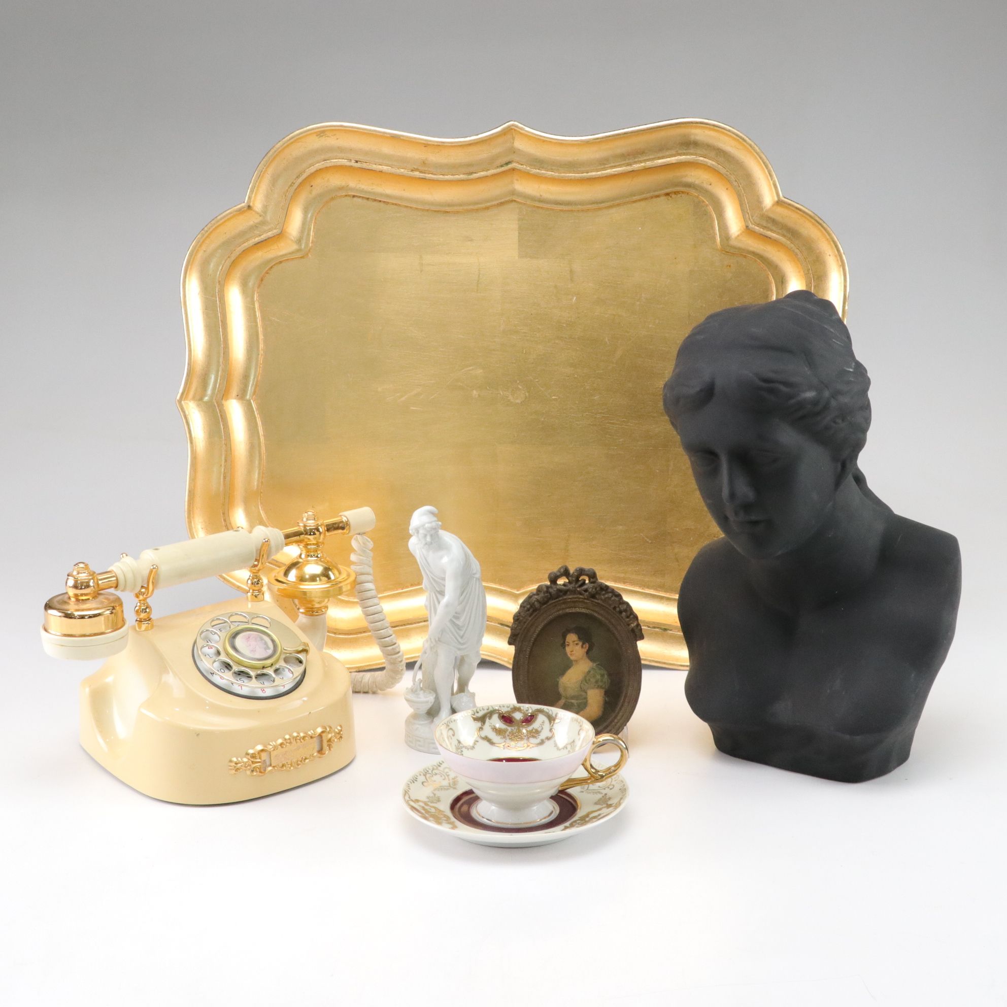 Princess Ivory & Gold Rotary Desk Telephone with Hand-Decorated Teacup and More