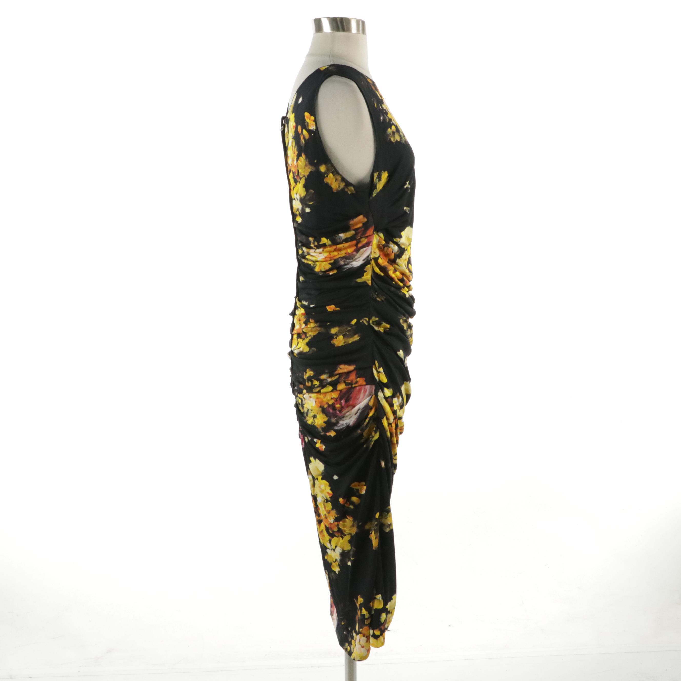 Dolce & Gabbana Floral Print Drape Ruched Sleeveless Dress