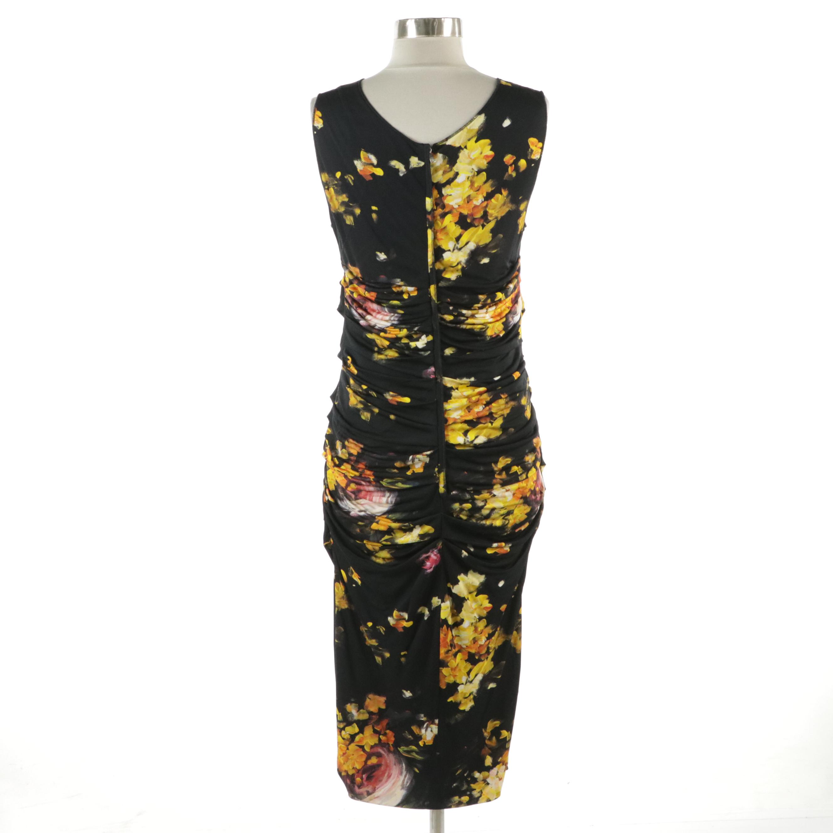 Dolce & Gabbana Floral Print Drape Ruched Sleeveless Dress