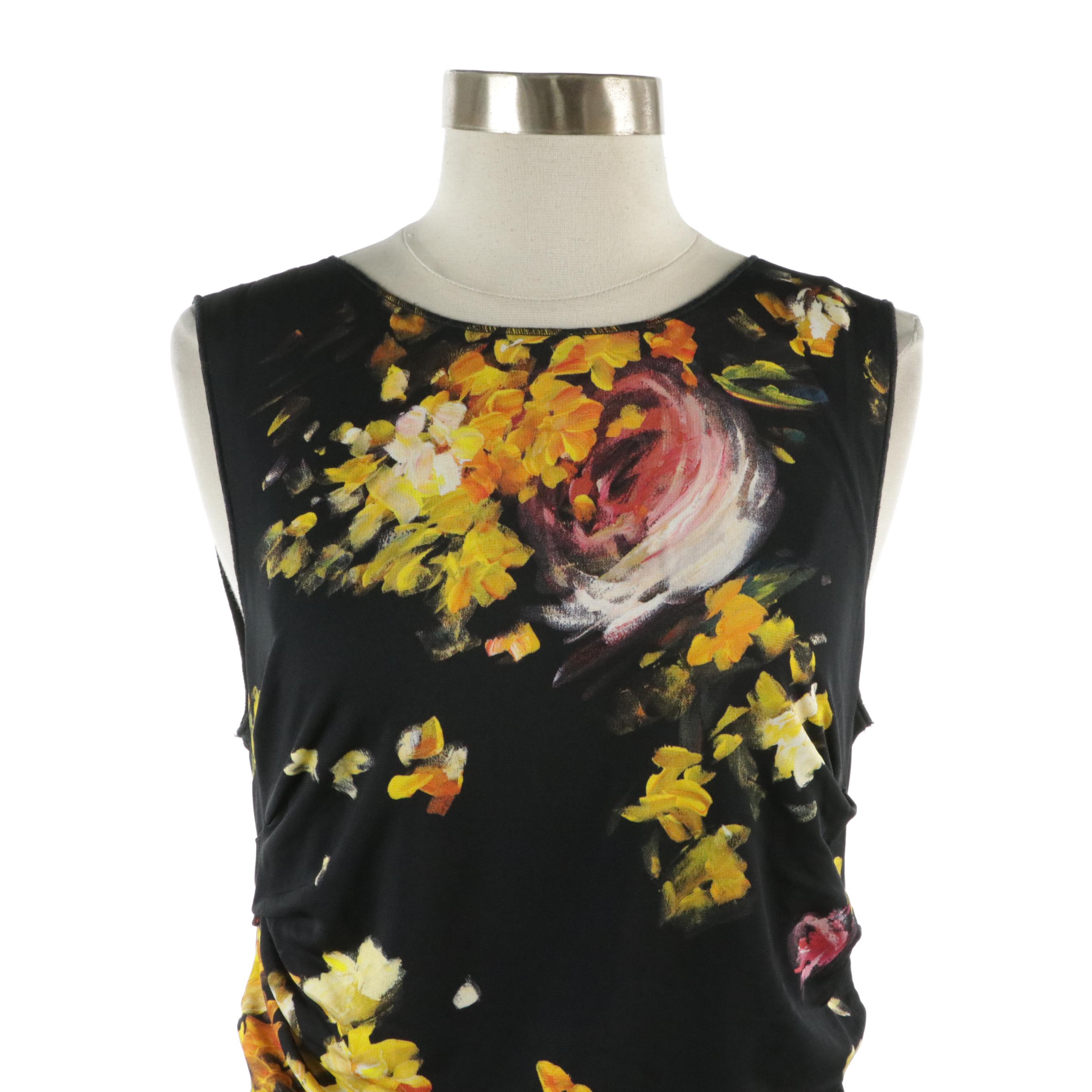 Dolce & Gabbana Floral Print Drape Ruched Sleeveless Dress