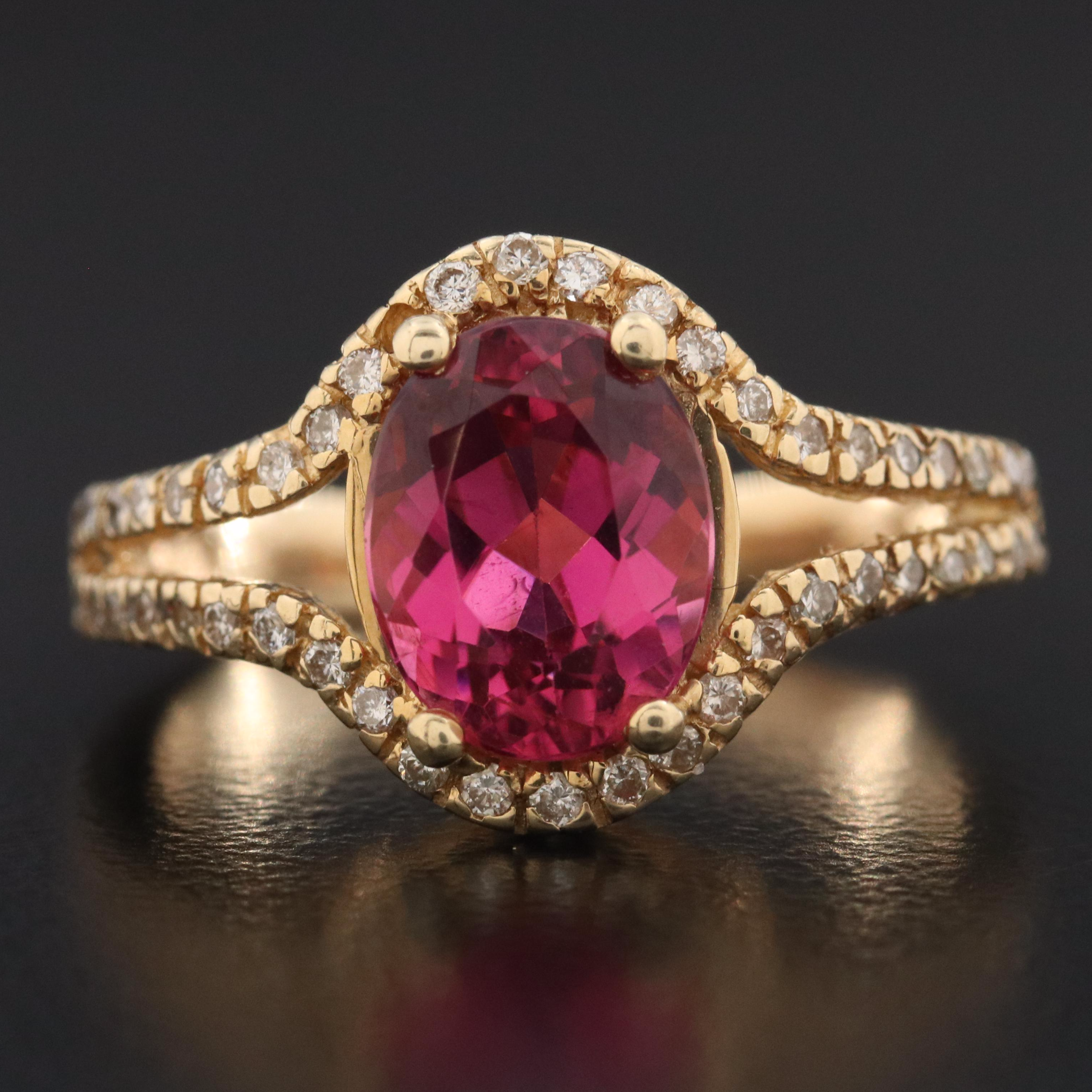 14K Pink Tourmaline and Diamond Ring