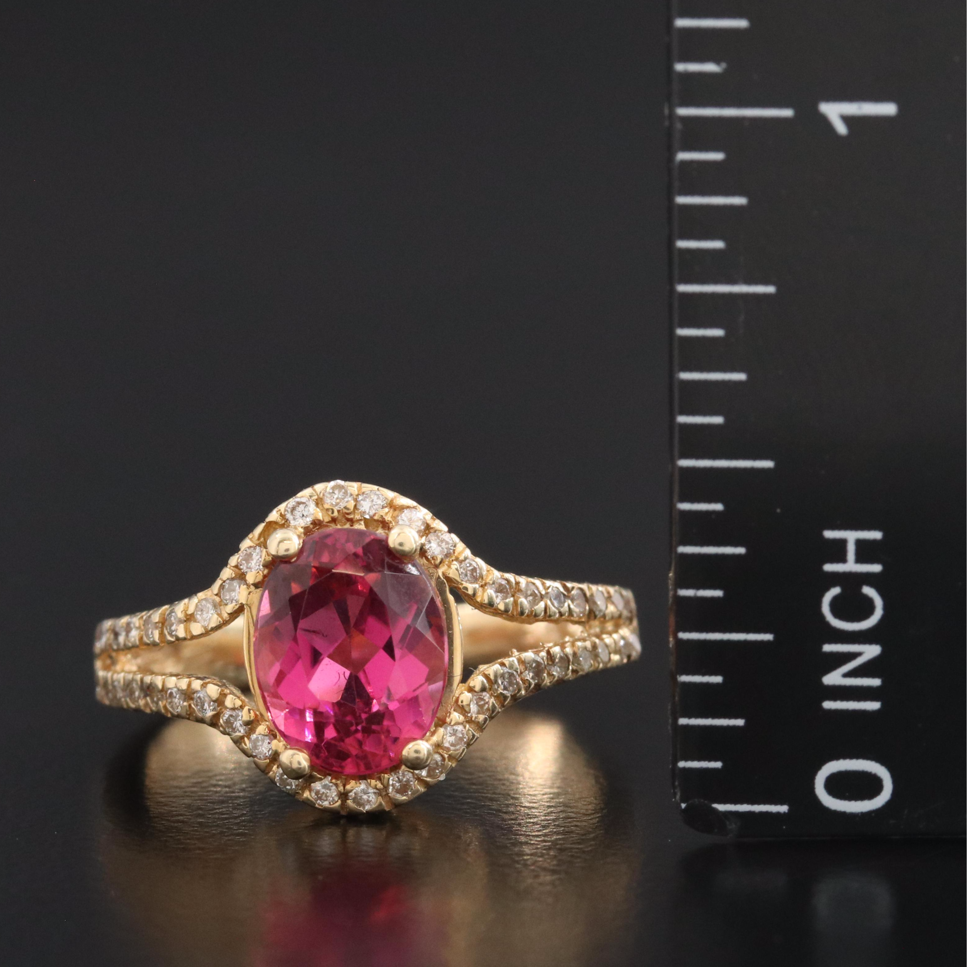 14K Pink Tourmaline and Diamond Ring